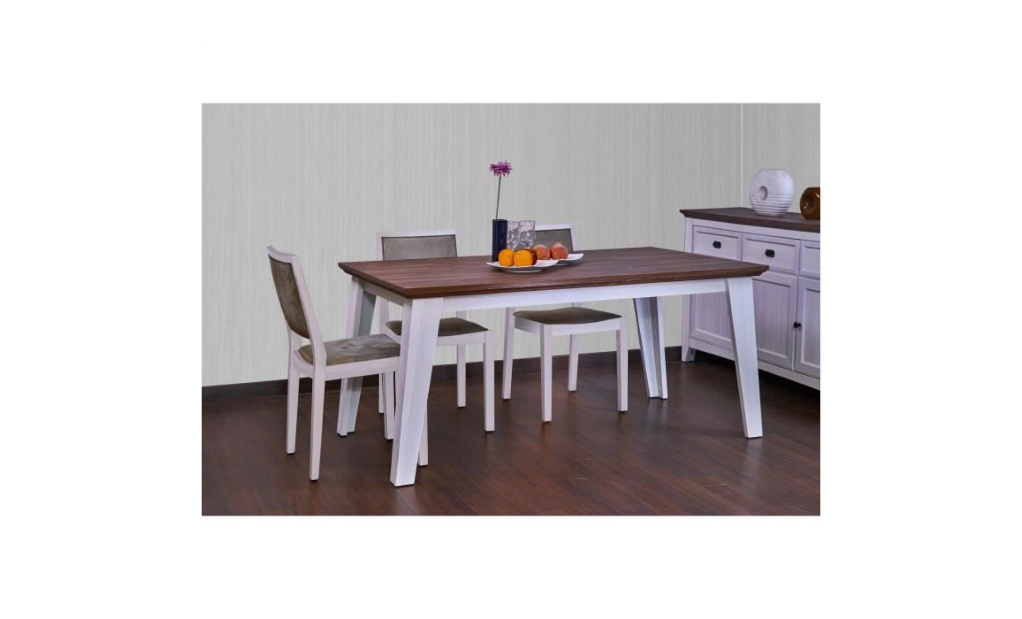 glenville table à manger classique de 6 à 8 personnes décor blanc patiné et plateau décor chêne   l 160 x l 90 cm pas cher
