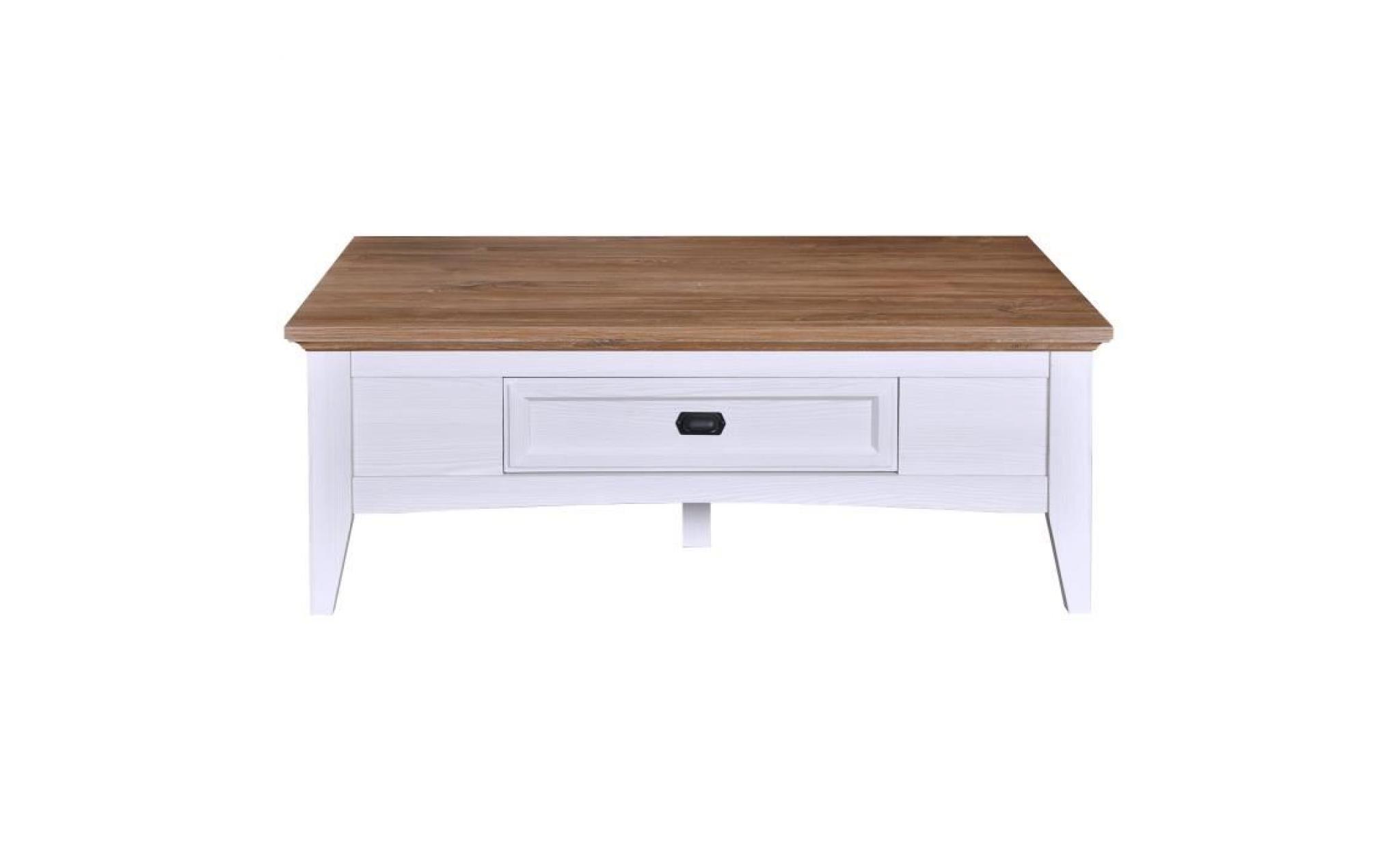 glenville table basse style contemporain décor blanc patiné et chêne   l 117 x l 58 cm pas cher