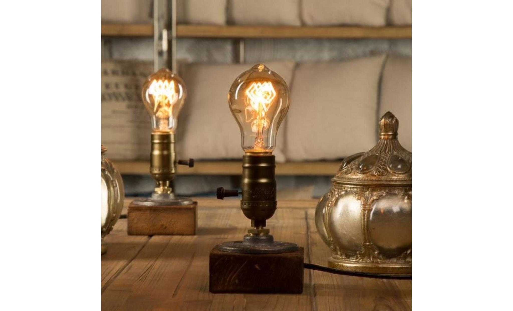 gradateur vintage décor indeutriel table lumière edison ampoule lampe de bureau en bois rétro À la maison Éclairage antique