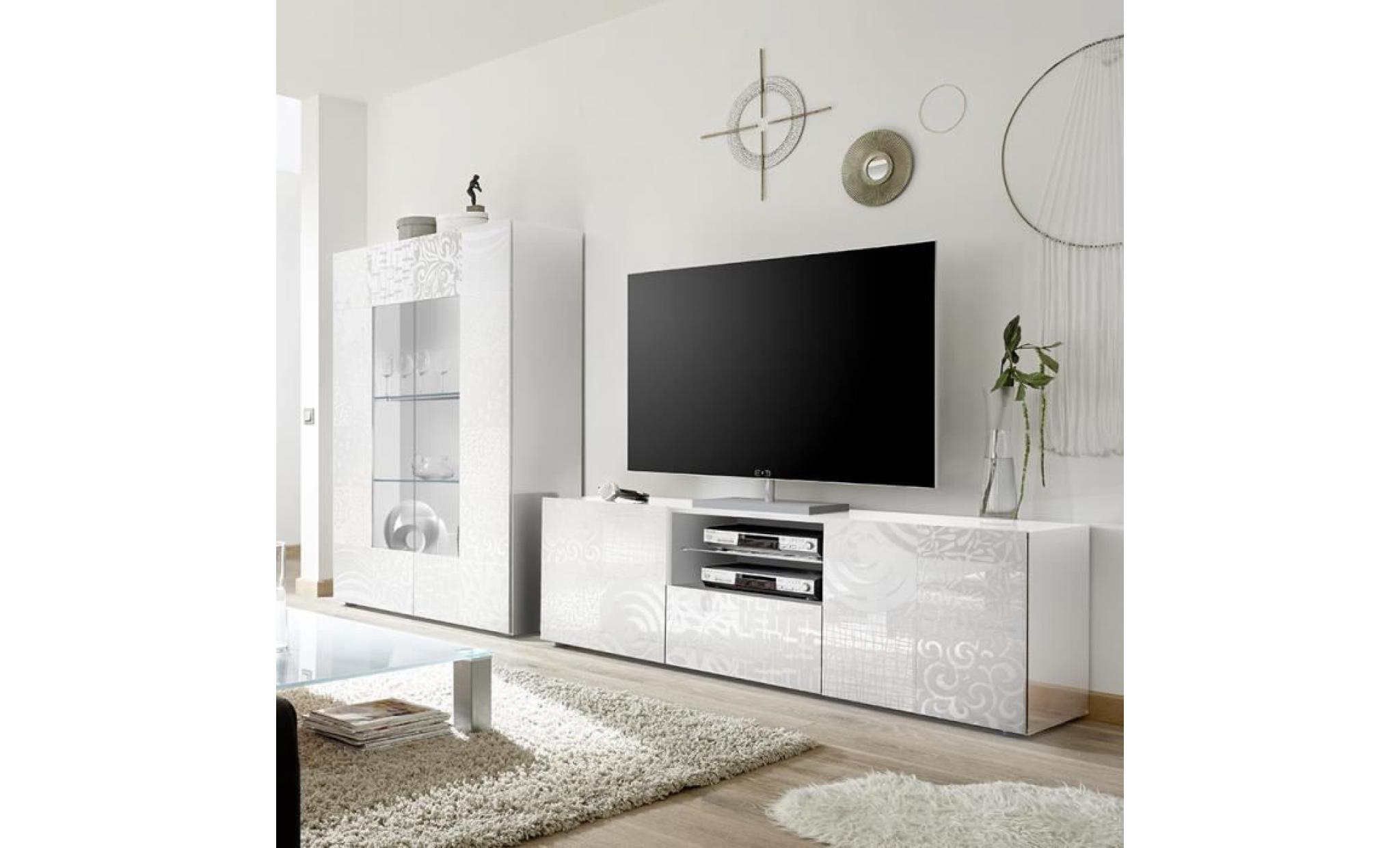 grand ensemble tv design blanc laqué elma blanc l 414 x p 42 x h 166 cm