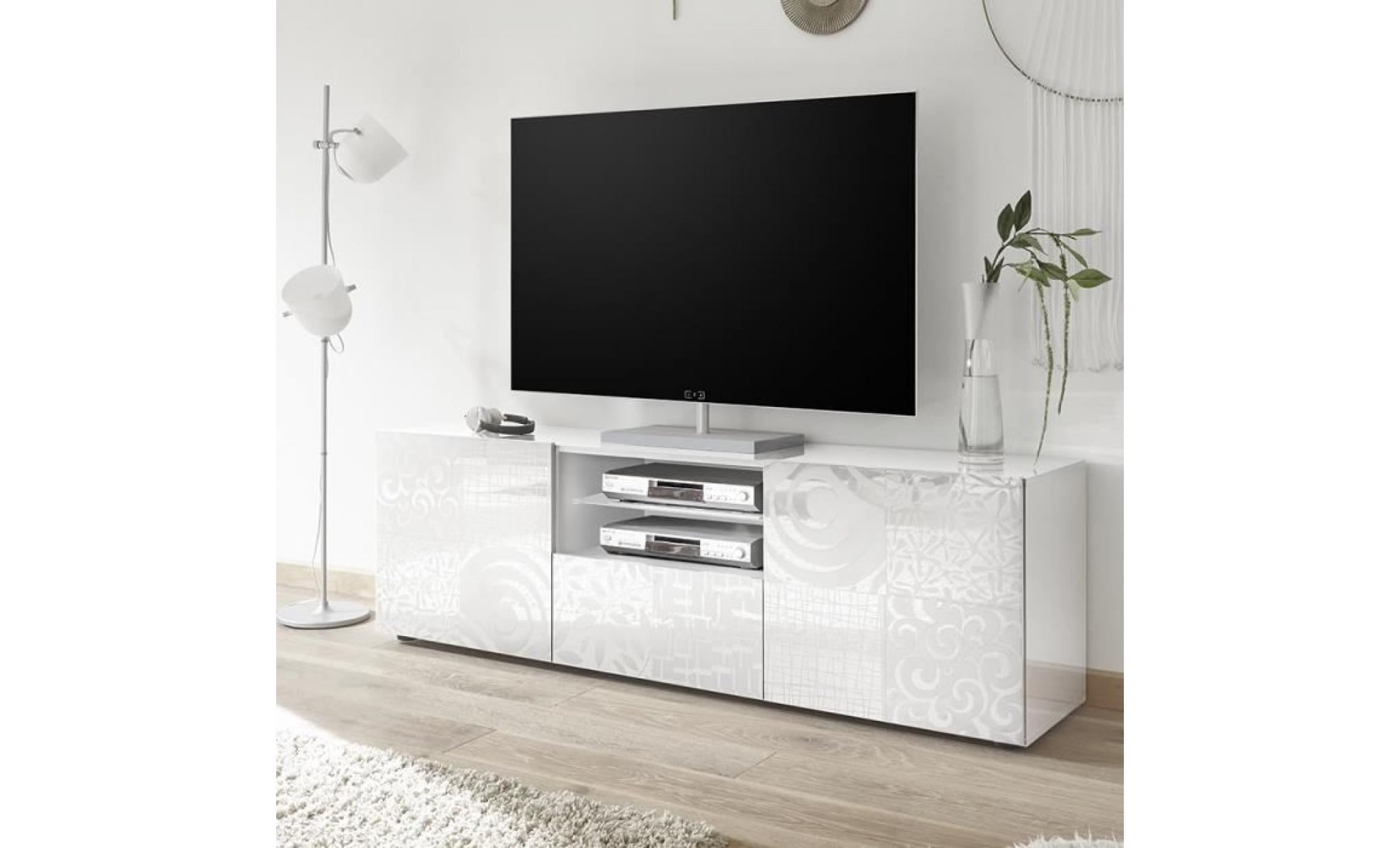 grand ensemble tv design blanc laqué elma blanc l 414 x p 42 x h 166 cm pas cher