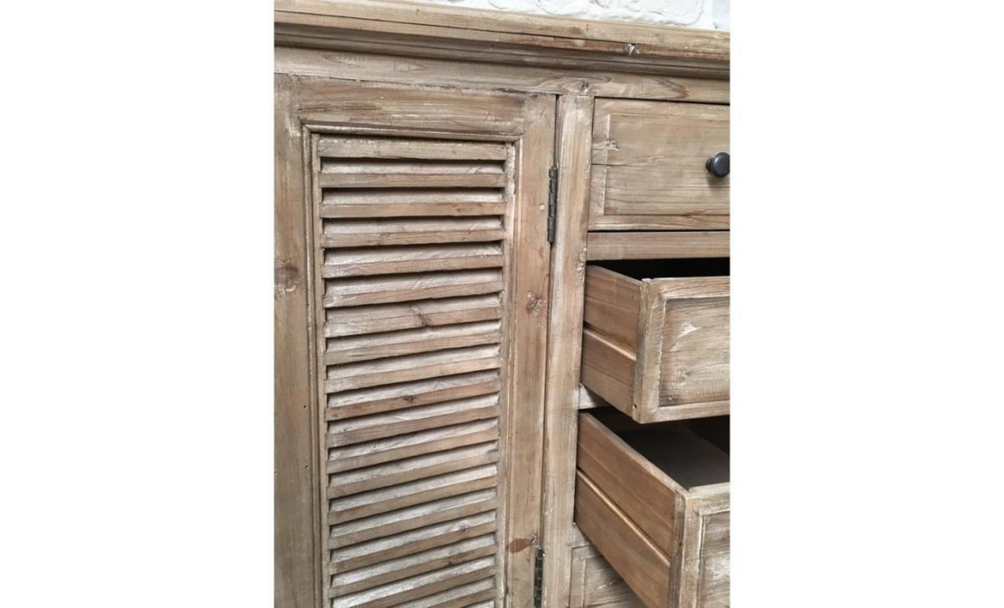 grand meuble enfilade bahut en pin recycylé à placards persienne et tiroirs 177 cm pas cher