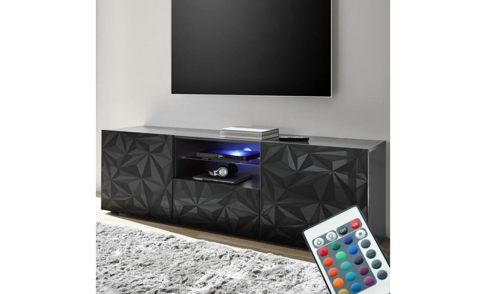grand meuble télé led laqué gris design paolo 3 gris l 181 x p 42 x h 79 cm