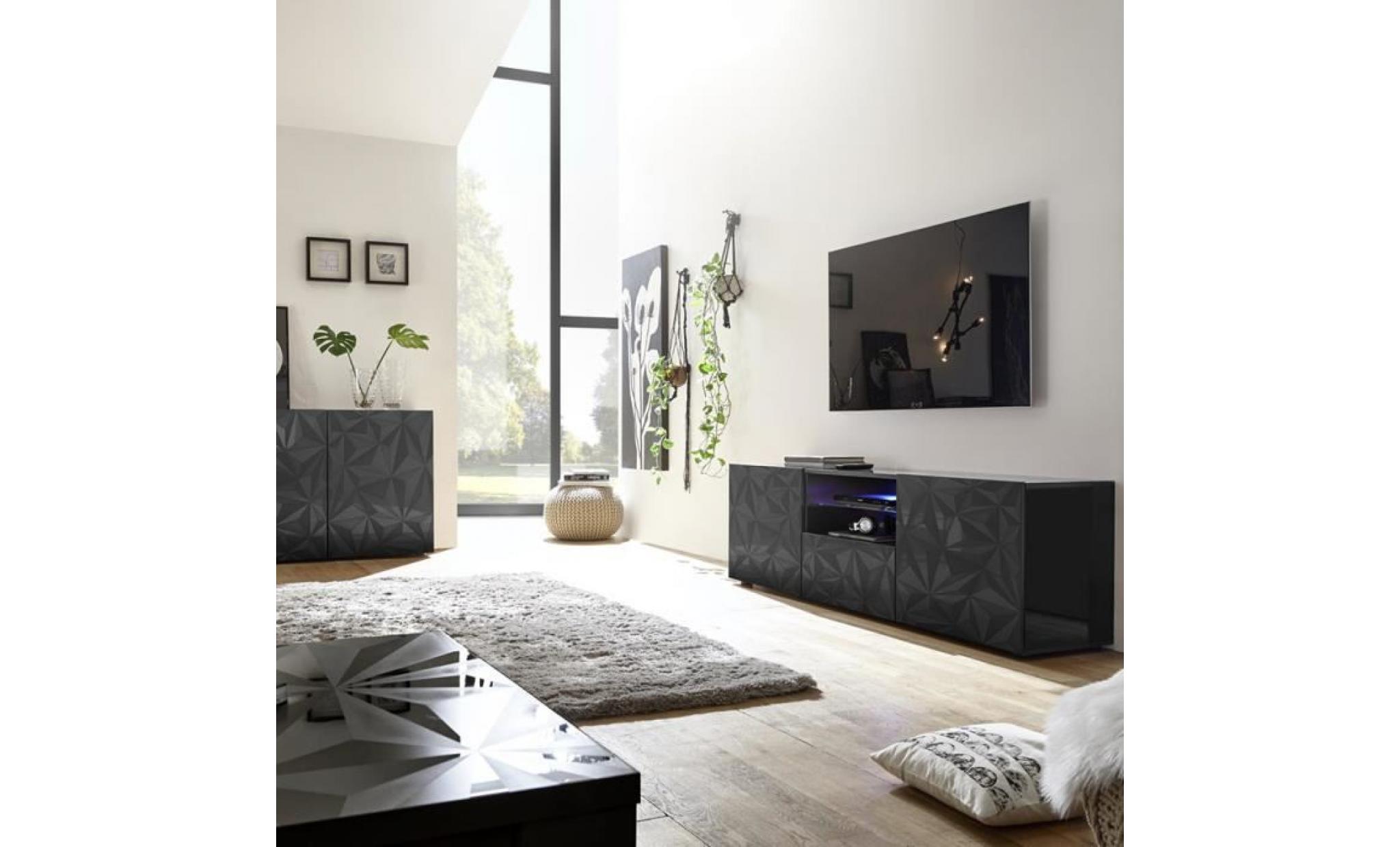grand meuble télé led laqué gris design paolo 3 gris l 181 x p 42 x h 79 cm pas cher