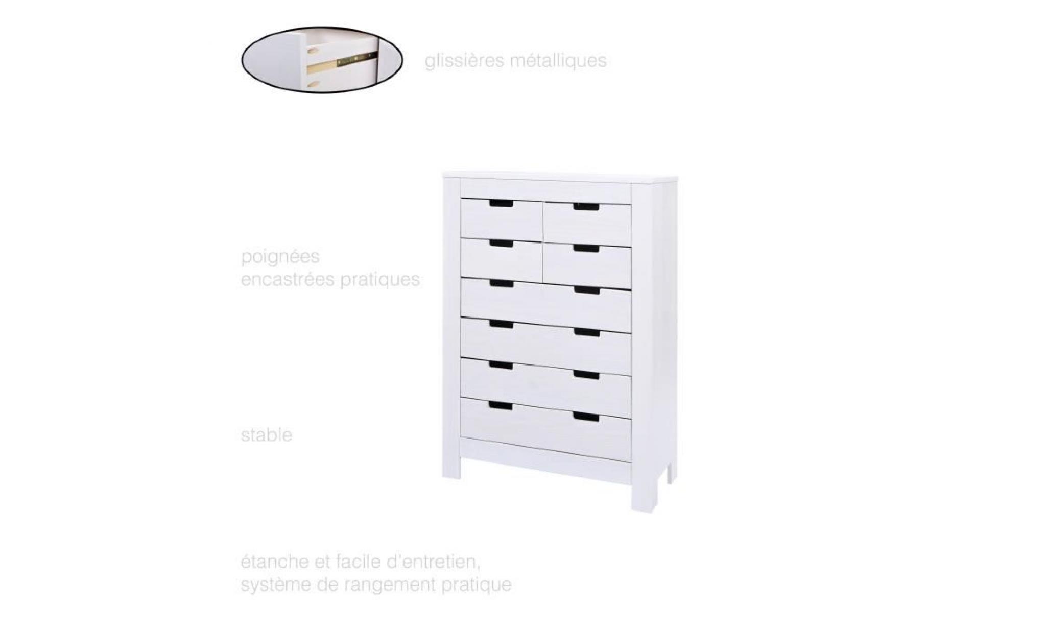 grande commode 8 tiroirs, commode en pin massif, commode chambre blanche, commode chiffonnier, armoire commode, meuble en pin