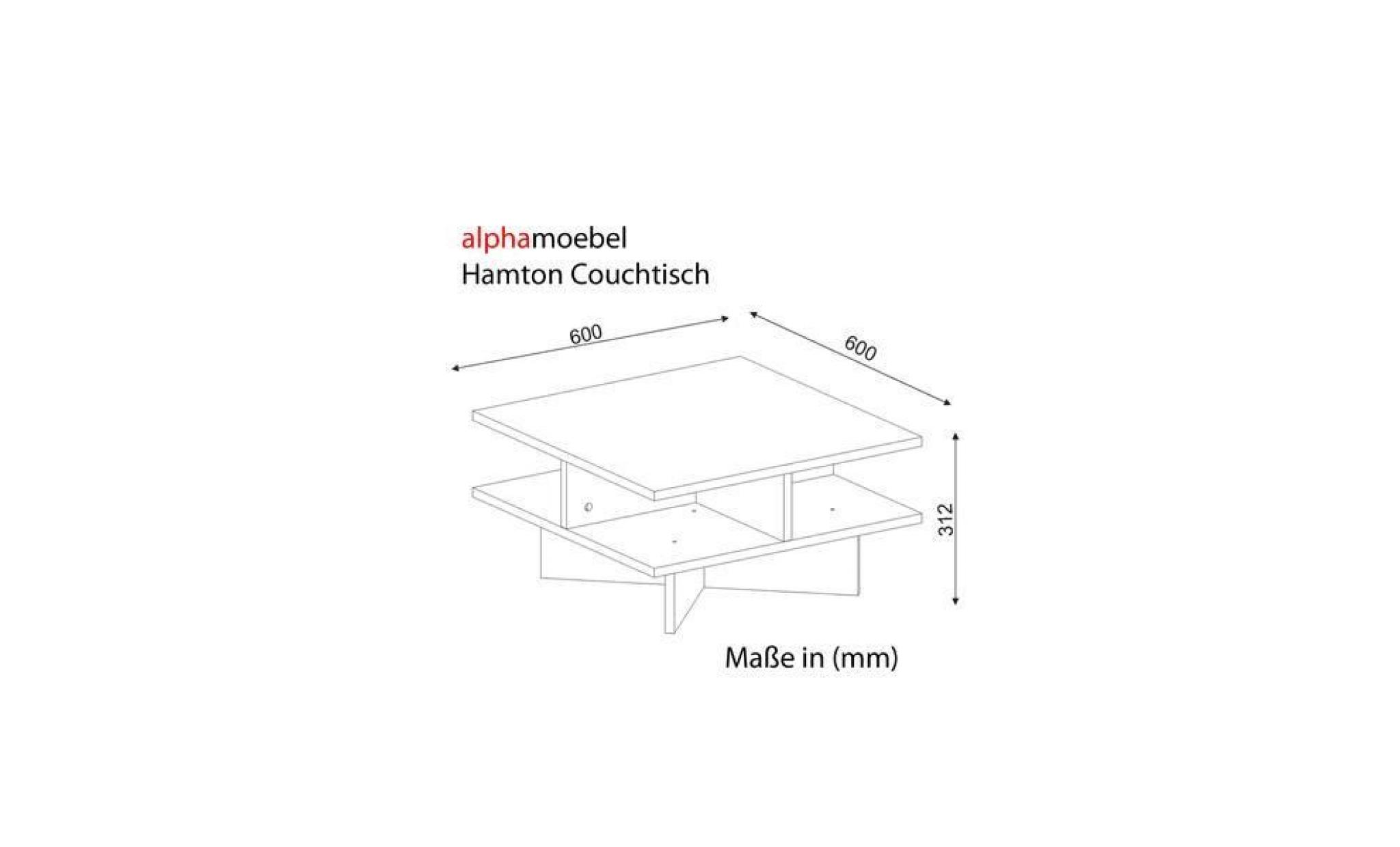 hamton table basse blance   noyer  60x60x31cm pas cher