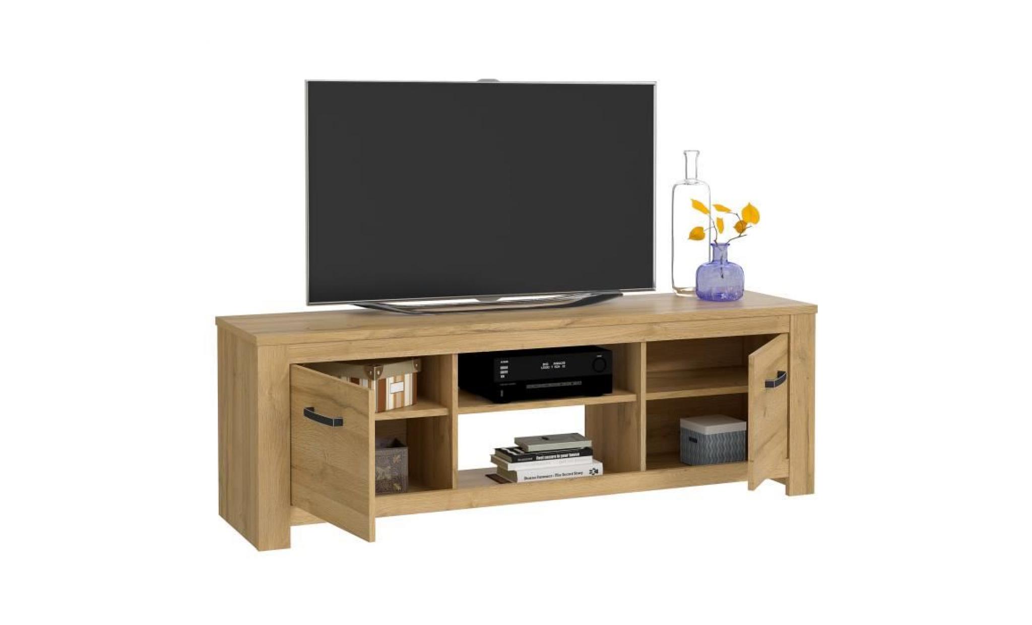 havanna meuble tv classique décor chêne vieilli   l 161 cm pas cher