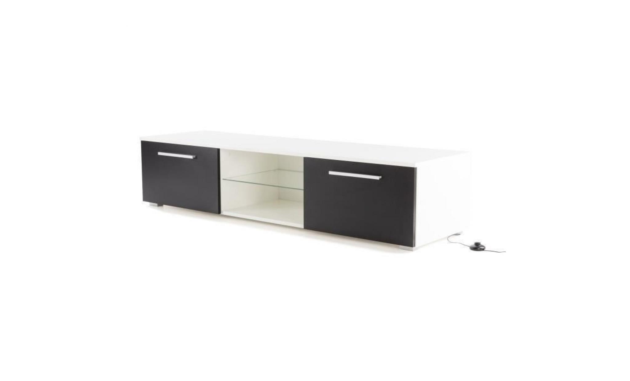 helsinky meuble tv led contemporain en bois mélaminé laqué blanc et noir brillant + étagères en verre   l160cm pas cher