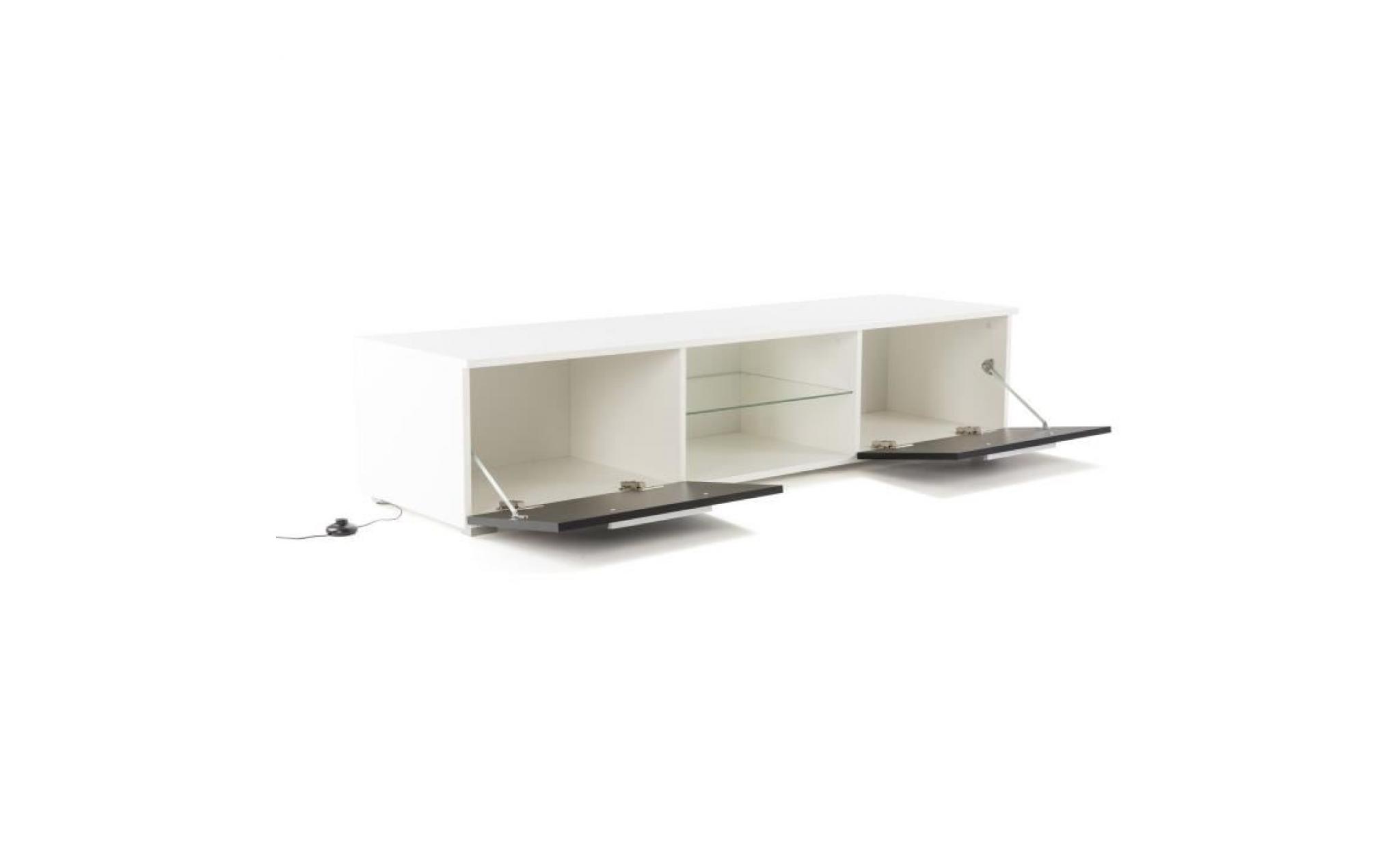 helsinky meuble tv led contemporain en bois mélaminé laqué blanc et noir brillant + étagères en verre   l160cm pas cher