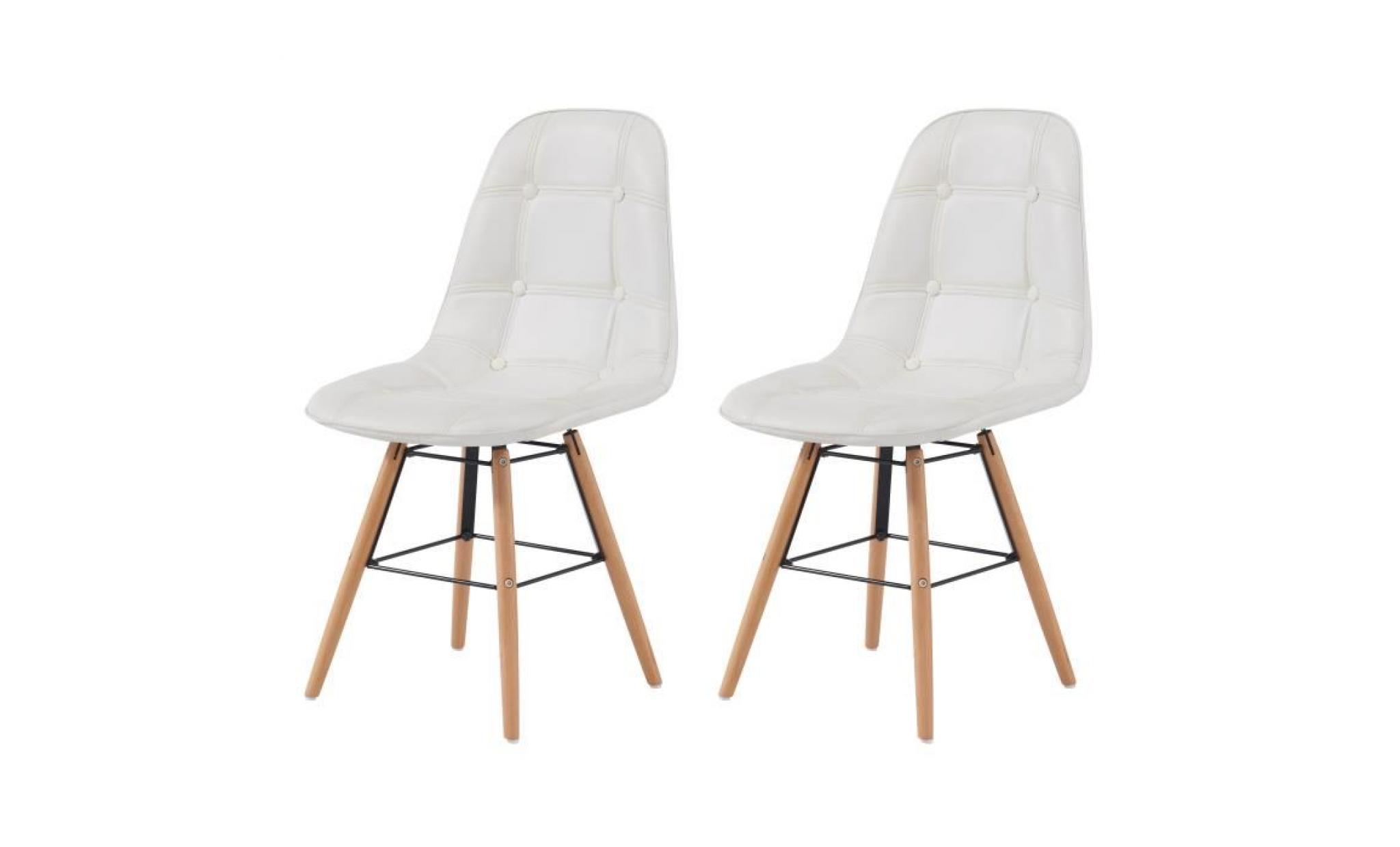 hema lot de 2 chaises de salle à manger   simili blanc et pieds en hêtre massif   scandinave   l 44 x p 53 cm
