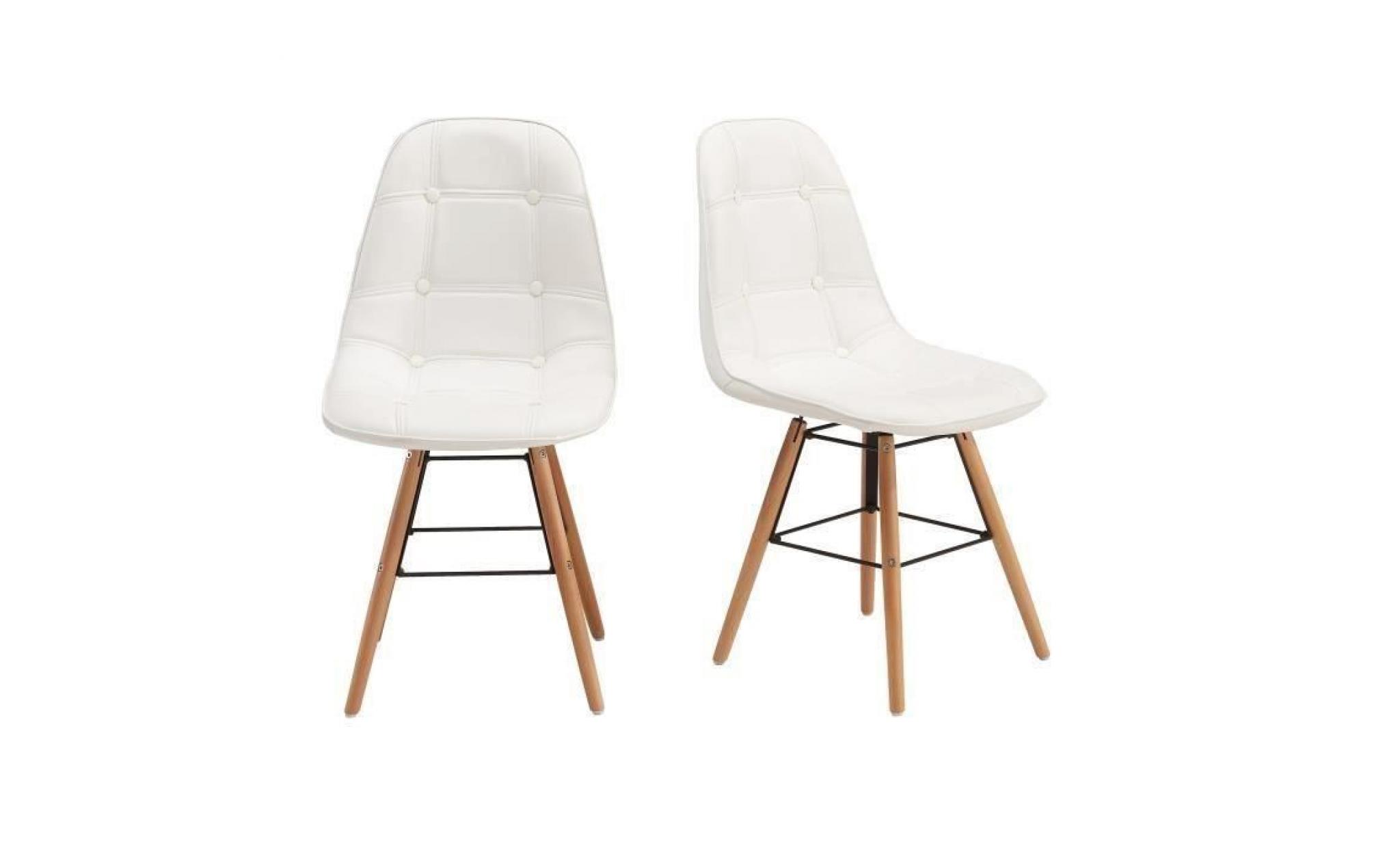hema lot de 2 chaises de salle à manger   simili blanc et pieds en hêtre massif   scandinave   l 44 x p 53 cm pas cher