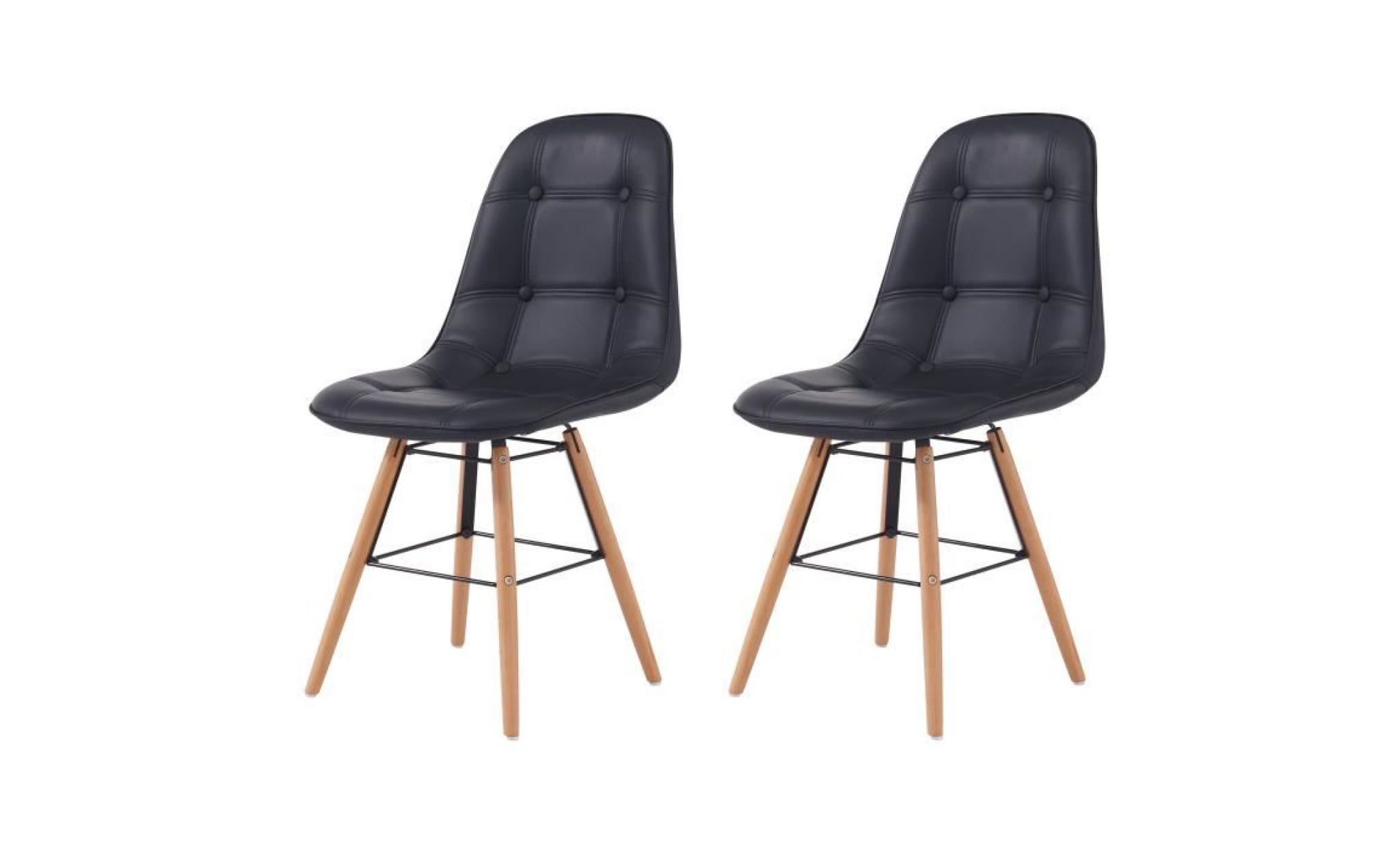hema lot de 2 chaises de salle à manger   simili noir et pieds en hêtre massif   scandinave   l 44 x p 53 cm