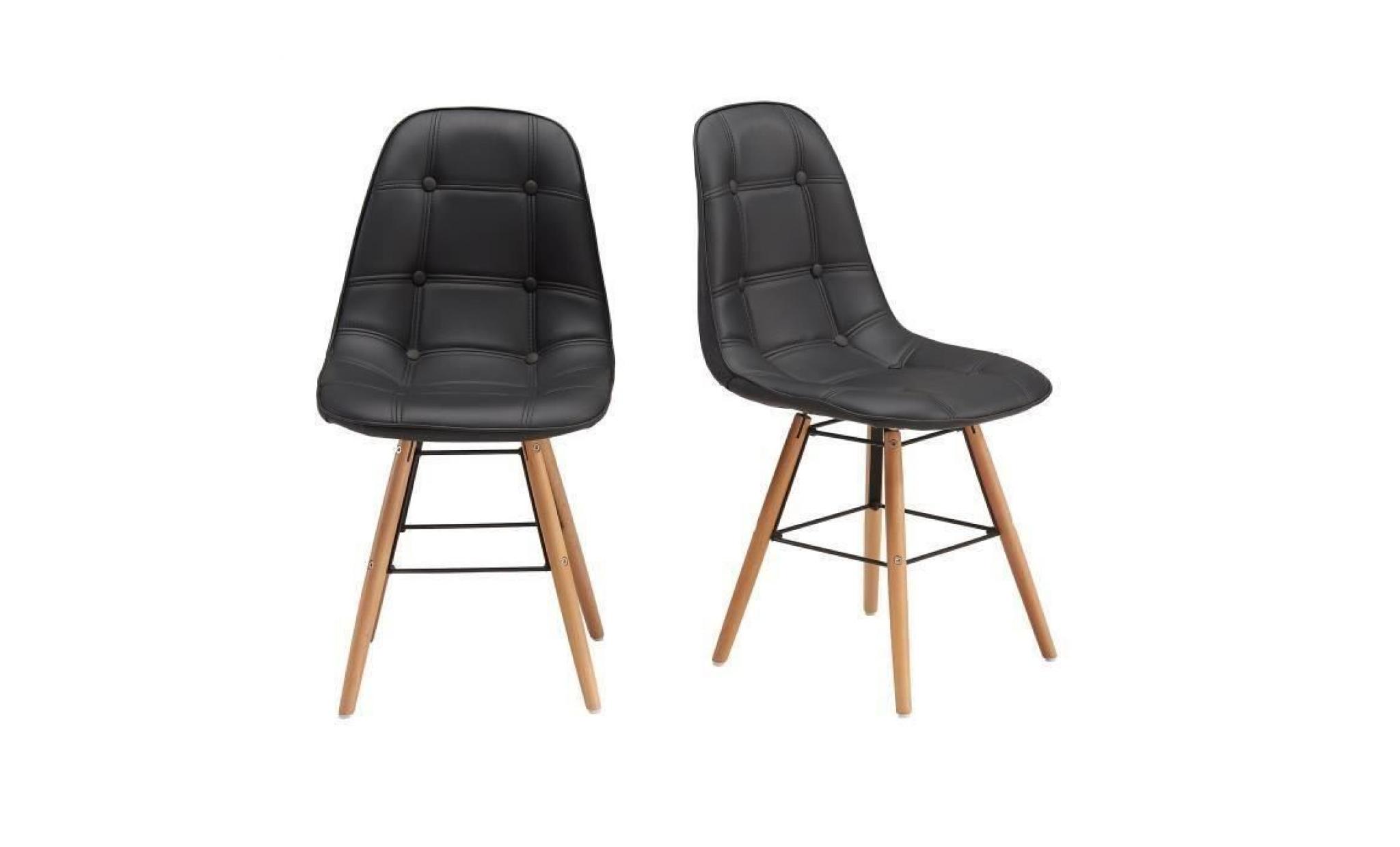hema lot de 2 chaises de salle à manger   simili noir et pieds en hêtre massif   scandinave   l 44 x p 53 cm pas cher