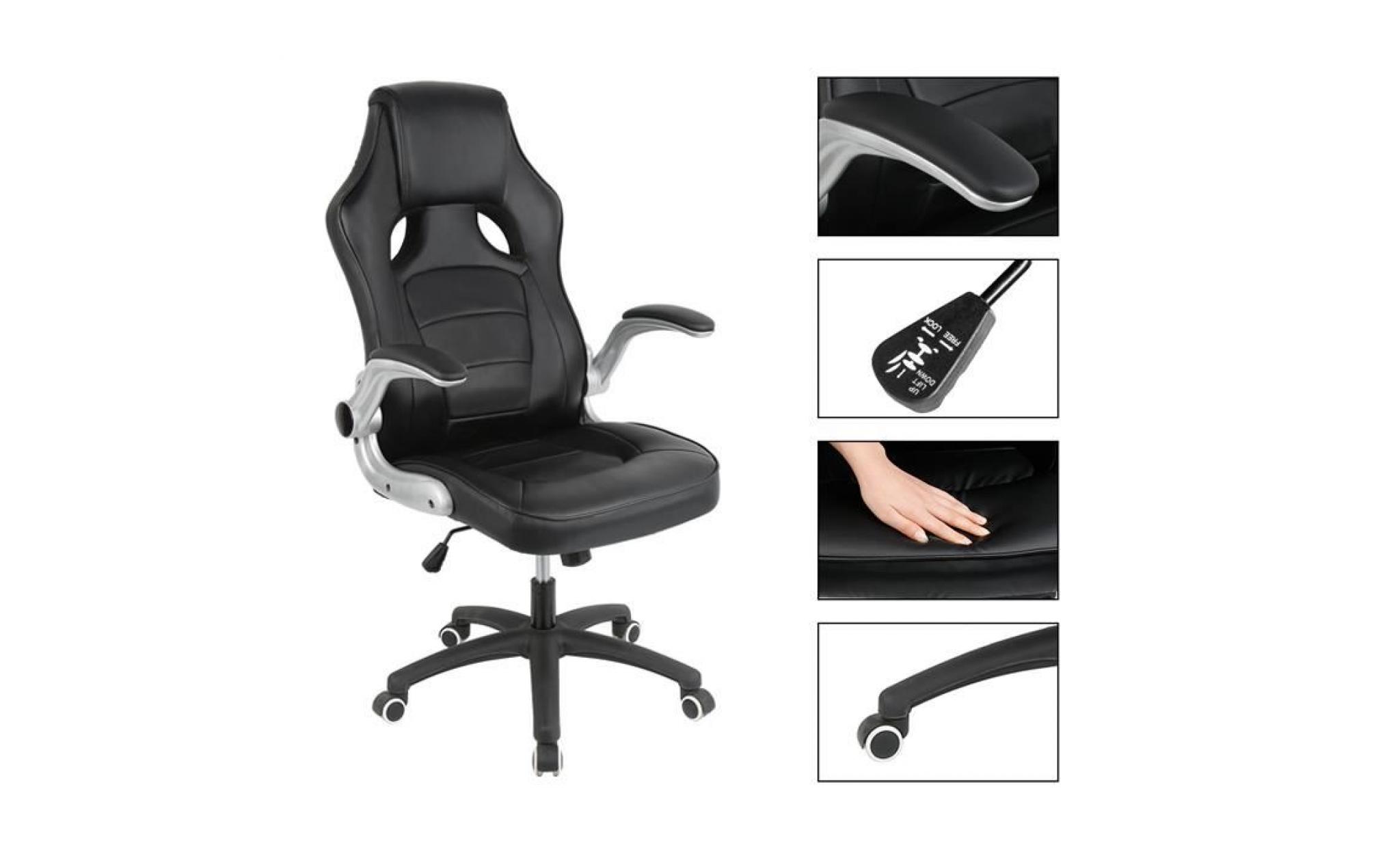 hereubuy° chaise de bureau noir fauteuil de bureau en pu accoudoirs réglables 53 * 50 * (123 132) cm