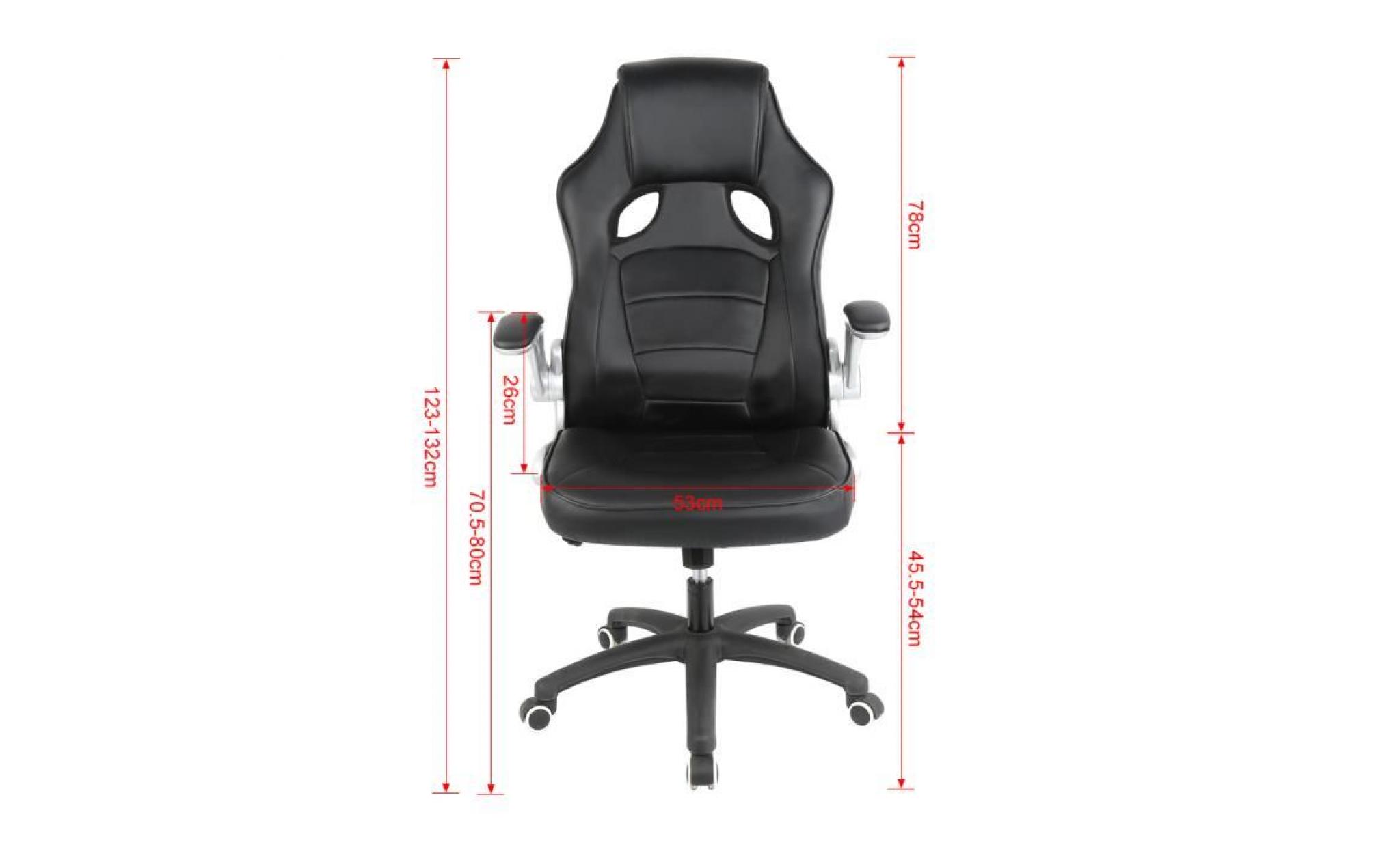 hereubuy° chaise de bureau noir fauteuil de bureau en pu accoudoirs réglables 53 * 50 * (123 132) cm pas cher