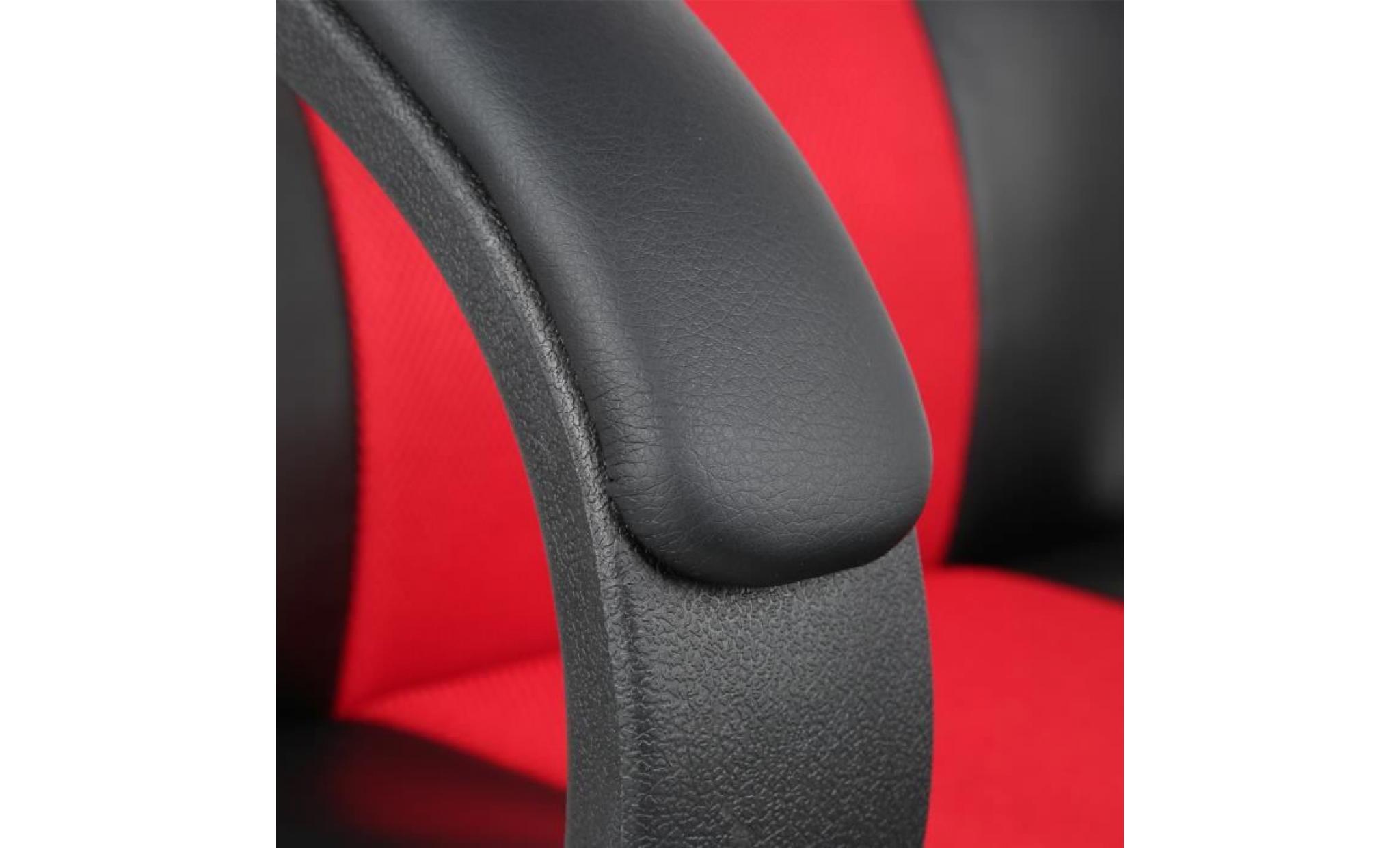 hereubuy° chaise gamer design baquet, fauteuil de bureau   simili noir et tissu rouge   rÉglable et pivotant pas cher