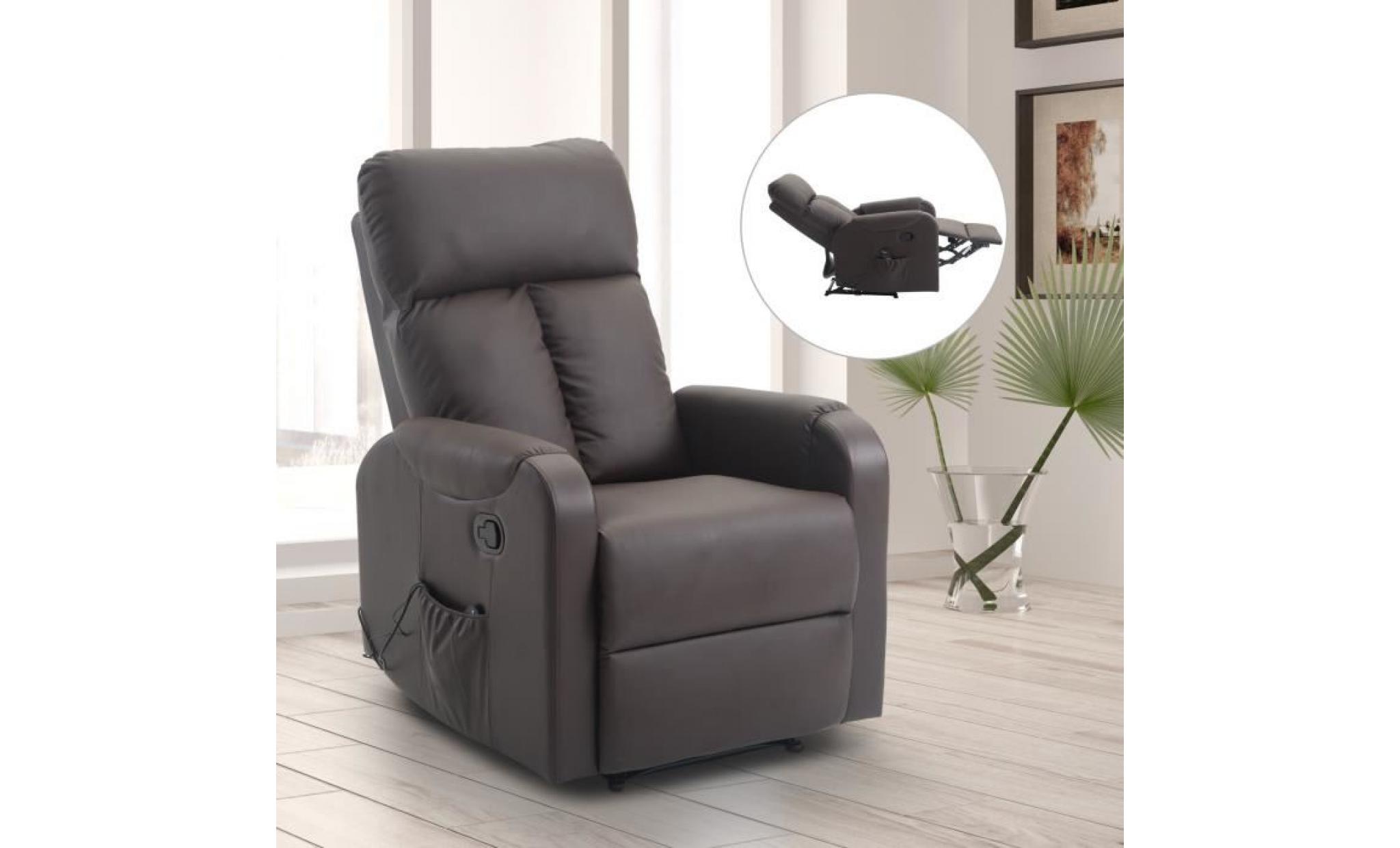 fauteuil de massage relaxation électrique chauffant inclinable inclinable 180° avec repose pied ajustable coloris marron neuf 64 pas cher