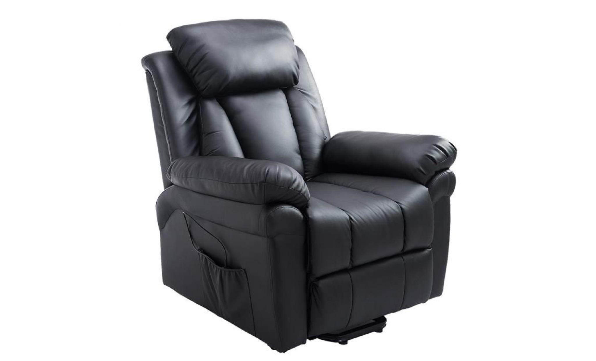 fauteuil de relaxation électrique fauteuil releveur inclinable avec repose pied ajustable simili cuir noir neuf 13bk