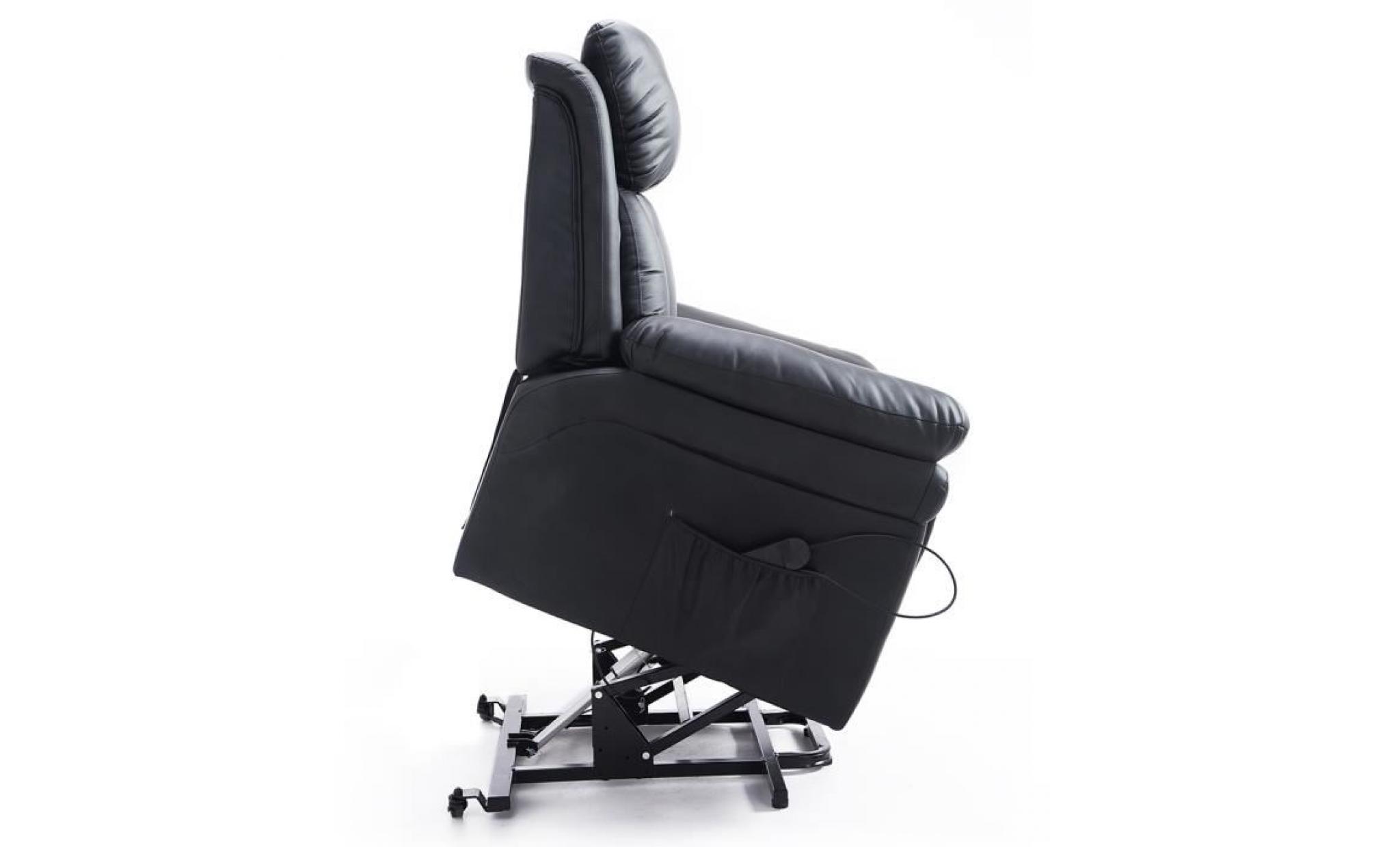 fauteuil de relaxation électrique fauteuil releveur inclinable avec repose pied ajustable simili cuir noir neuf 13bk pas cher