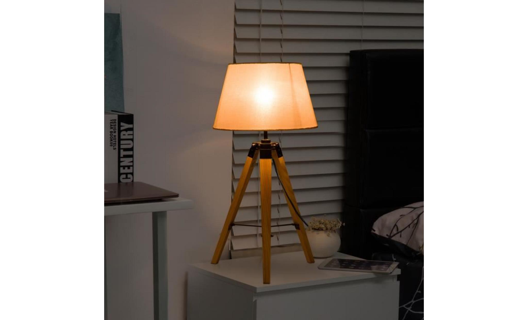lampadaire trépied  35l x 35l x 68h cm lampe de sol 40 w  bois style nordique beige neuf 23cw pas cher