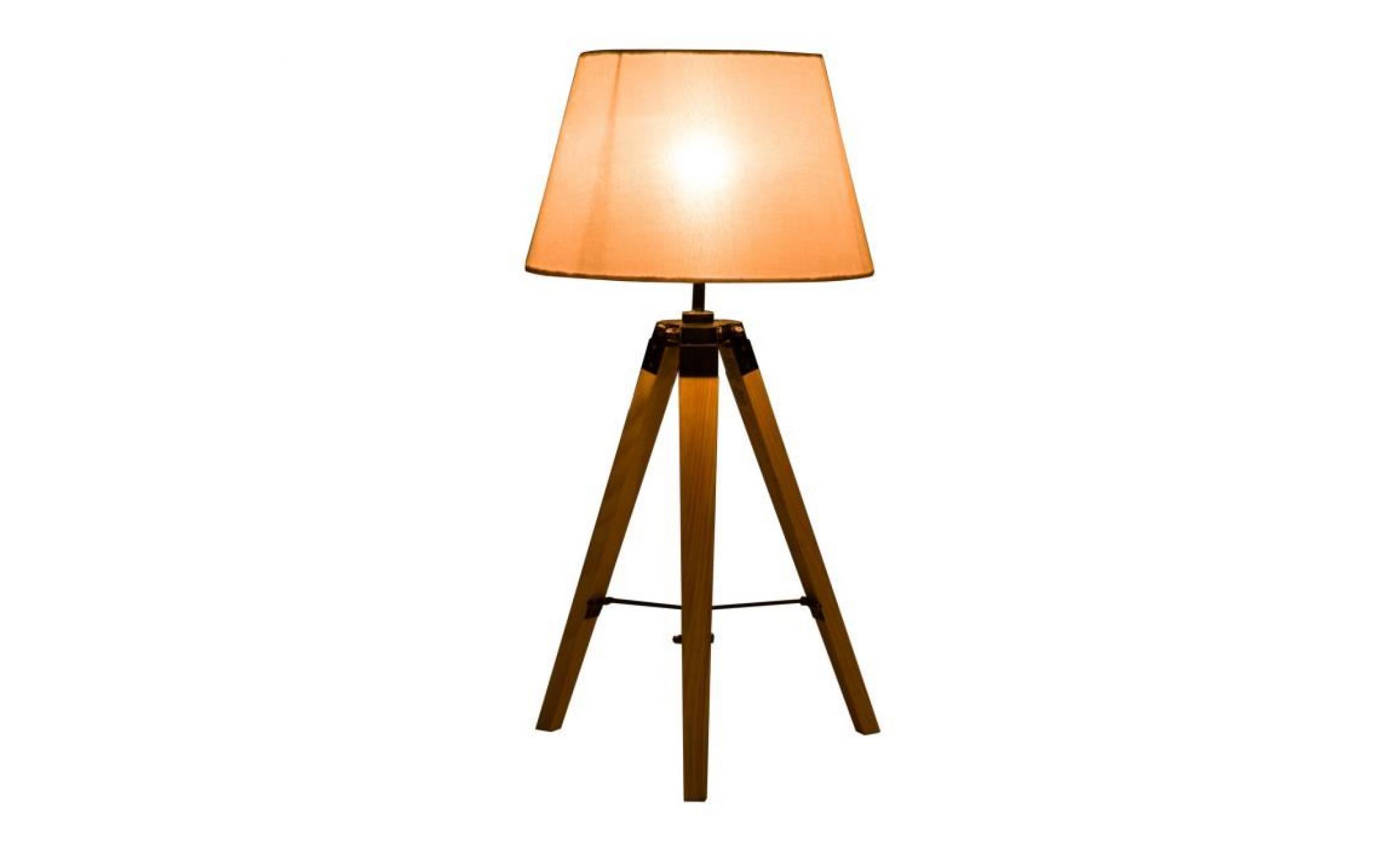 lampadaire trépied  35l x 35l x 68h cm lampe de sol 40 w  bois style nordique beige neuf 23cw pas cher