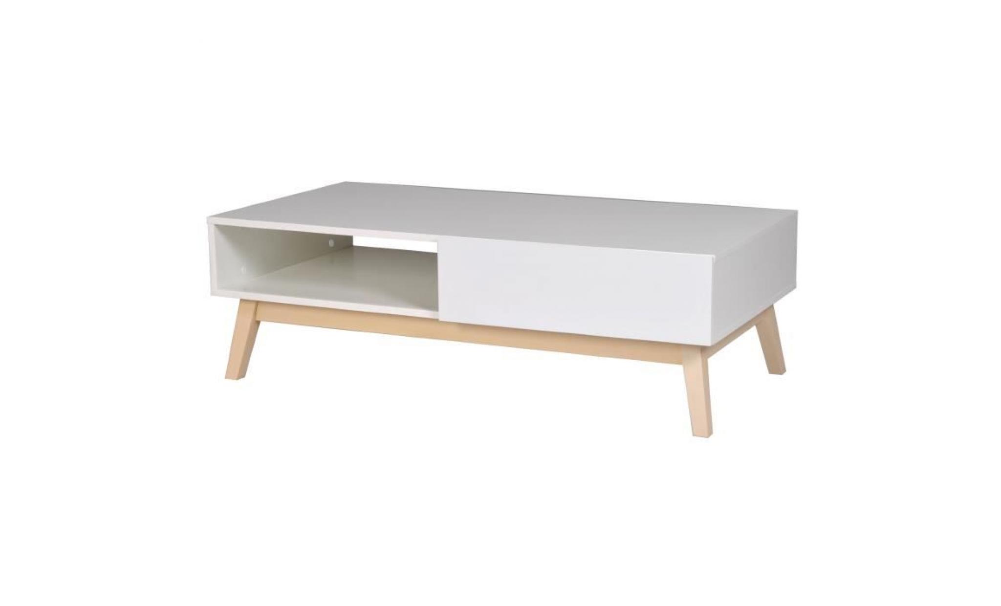 home table basse scandinave blanc satiné avec pieds bois tilleul massif   l 120 x l 60 cm