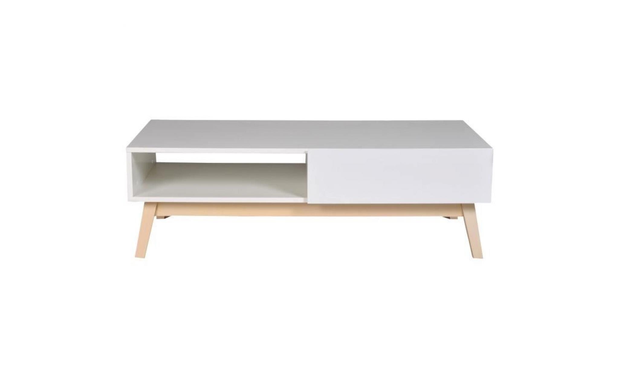 home table basse scandinave blanc satiné avec pieds bois tilleul massif   l 120 x l 60 cm pas cher