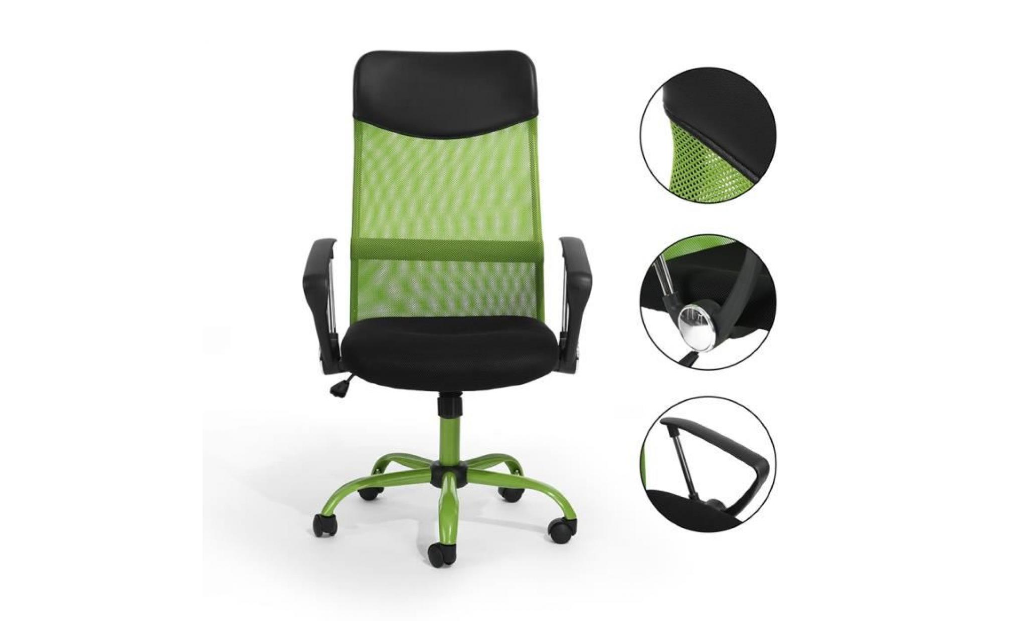 homy casa chaise de bureau bi matière pu maille  hauteur réglable roulettes pivotantes vert