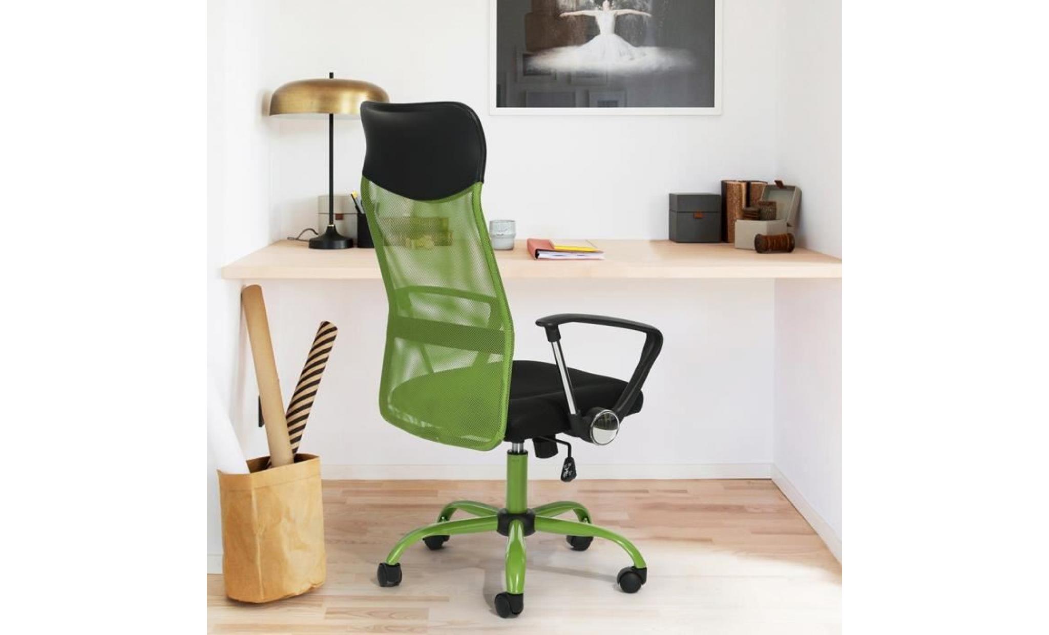 homy casa chaise de bureau bi matière pu maille  hauteur réglable roulettes pivotantes vert pas cher