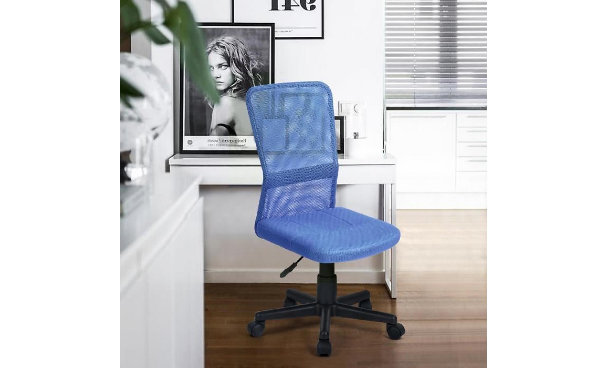 homy casa chaise de bureau bleu en maille réglable roulettes pivotantes, fauteuil de dossier haute pas cher