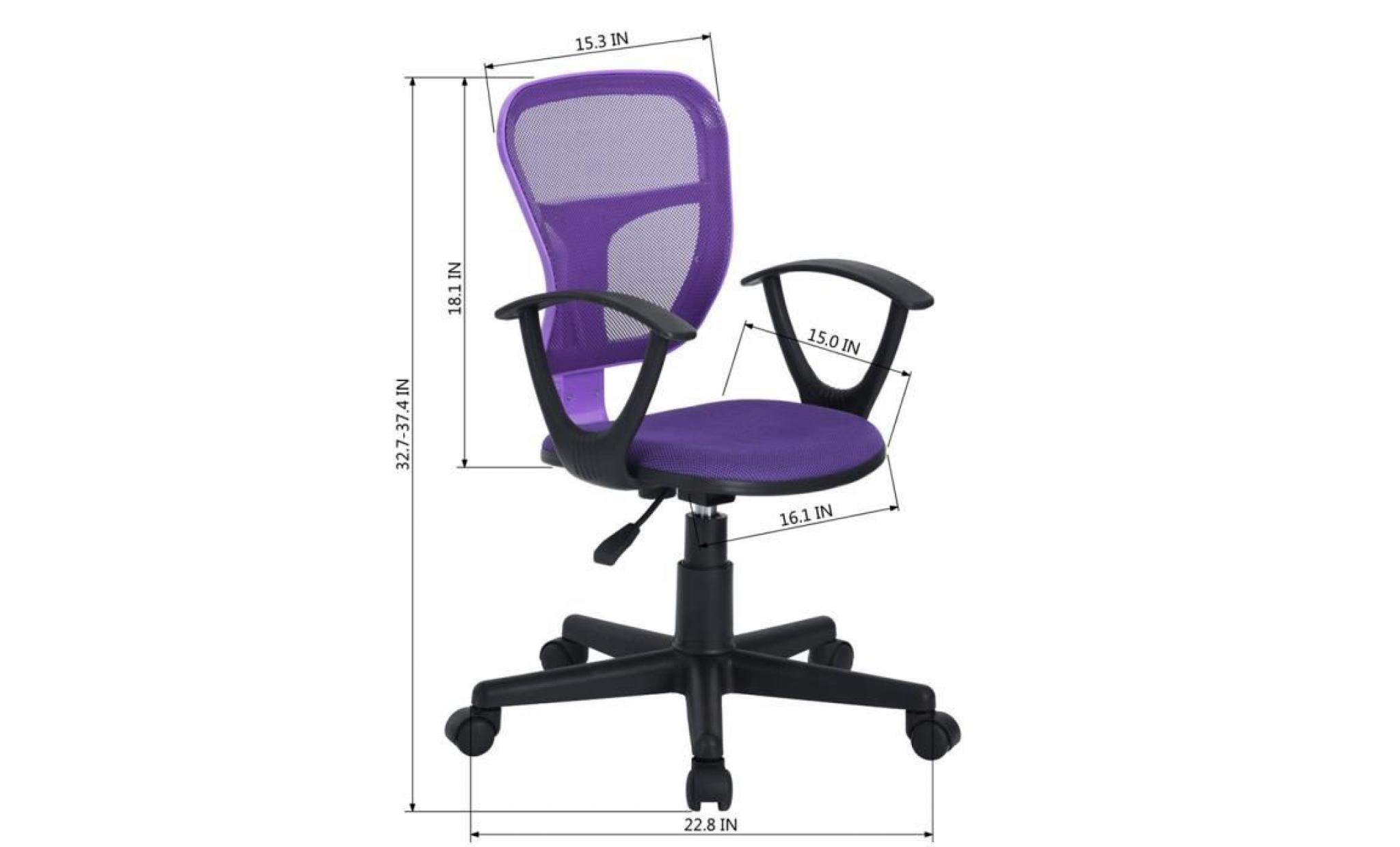 homy casa chaise de bureau et fauteuil de bureau  réglable roullant maille plastique violet pas cher