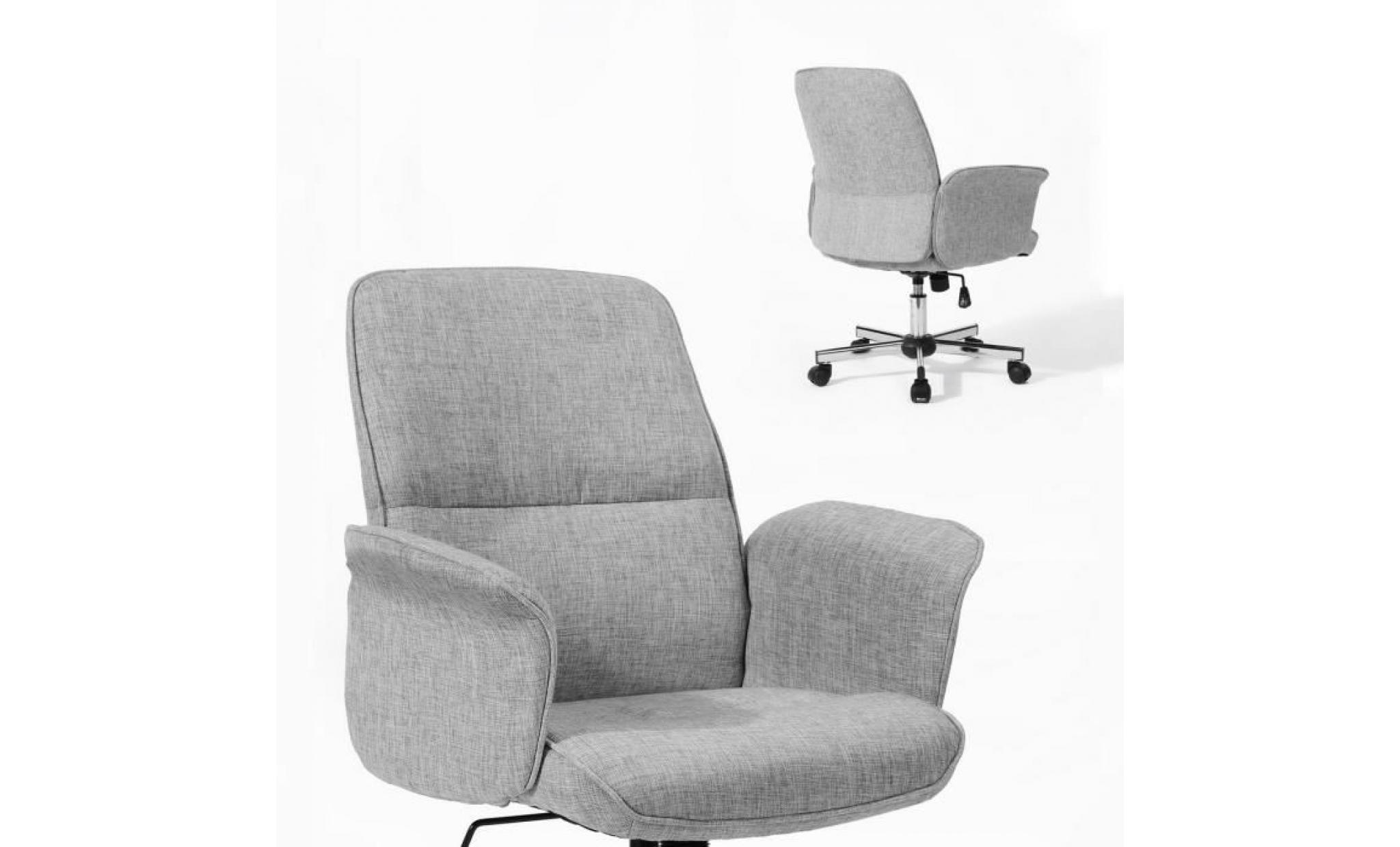 homy casa chaise de bureau fauteuil de bureau en tissu gris hauteur réglable pivotante 360 degrés