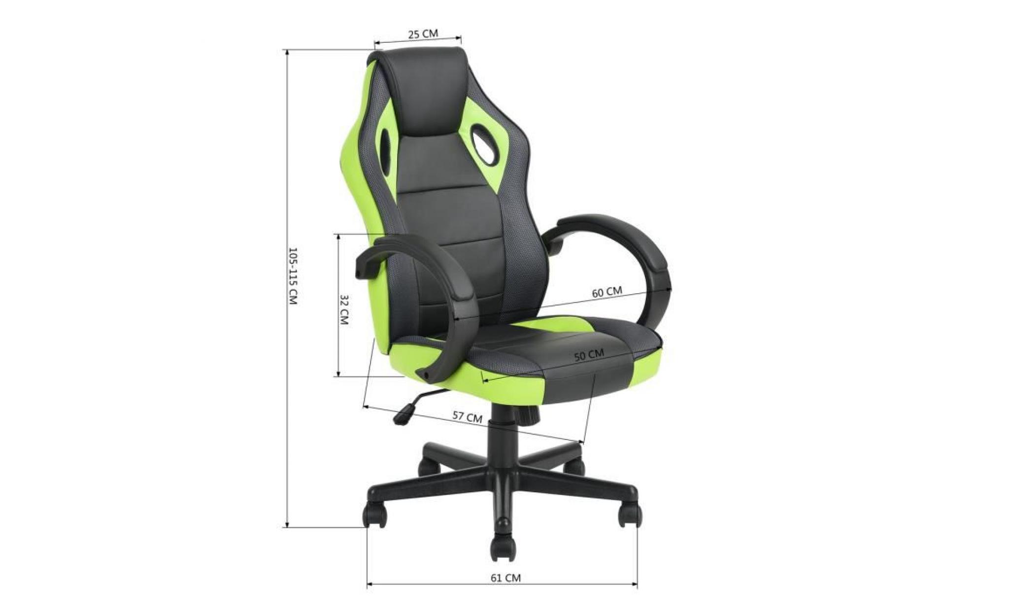 homy casa chaise de bureau pvc fauteuil gaming hauteur réglable,vert pas cher