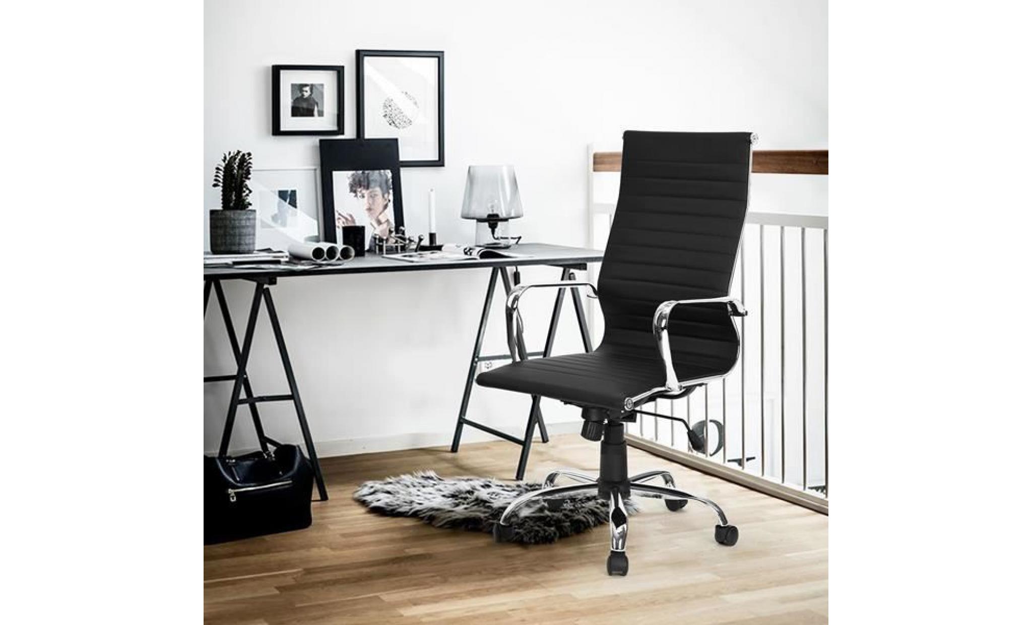 homy casa chaise et fauteuil de bureau hauteur réglable roulettes pivotantes avec pu et métal chromé noir