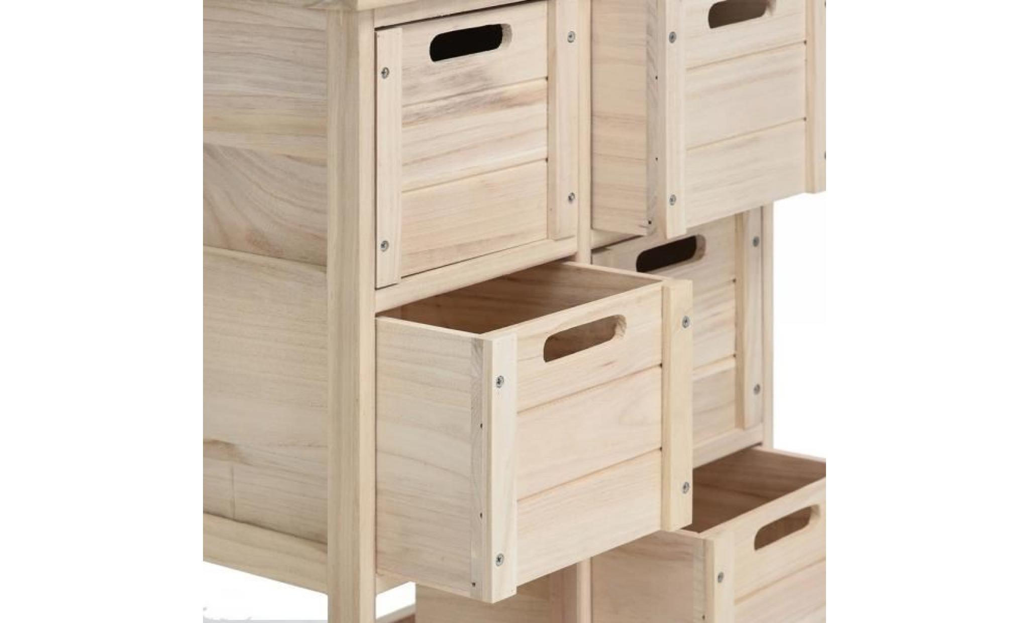 homy casa commode de chambre en bois naturel de 69cm avec 6 tiroirs pas cher