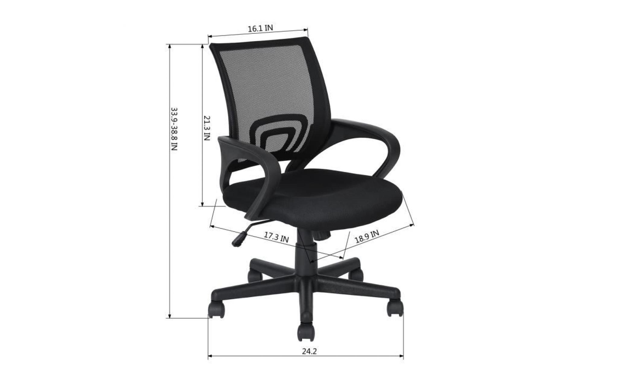 homy casa fauteuil  chaise de bureau pivotante 360 degrés hauteur réglable siège fabric,noir pas cher