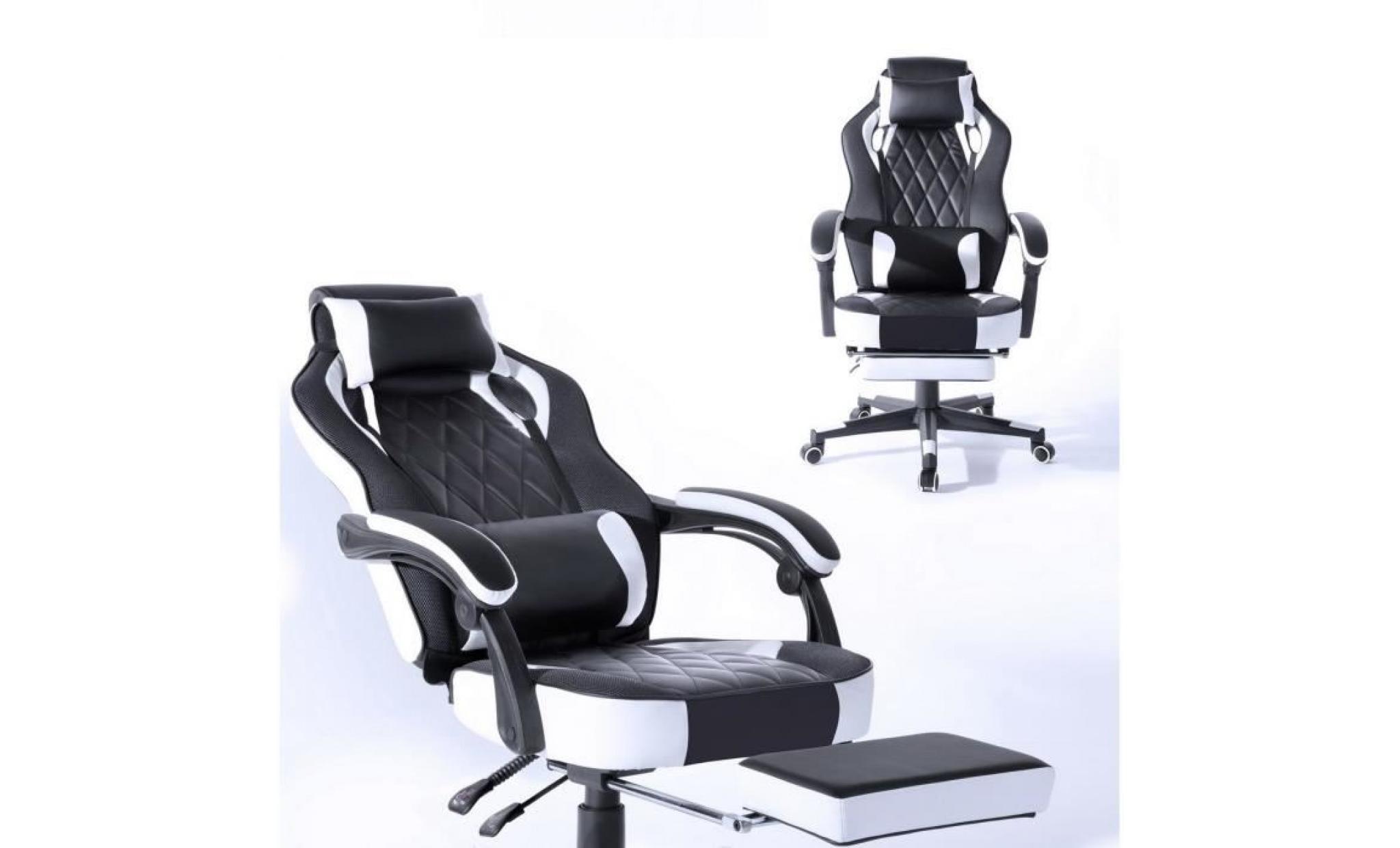 homy casa fauteuil de bureau, chaise de jeu, chaise gamer & racing avec l'repose pied   noir et blanc