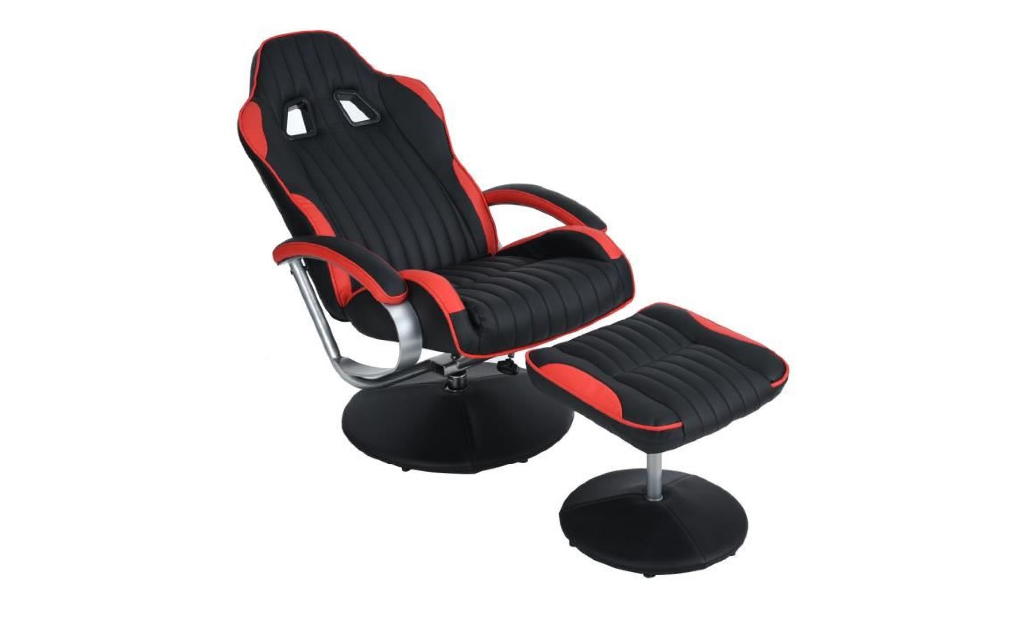 homy casa fauteuil gamer ergonomique chaise de jeu avec repose pied pivot à 135°,rouge et noir