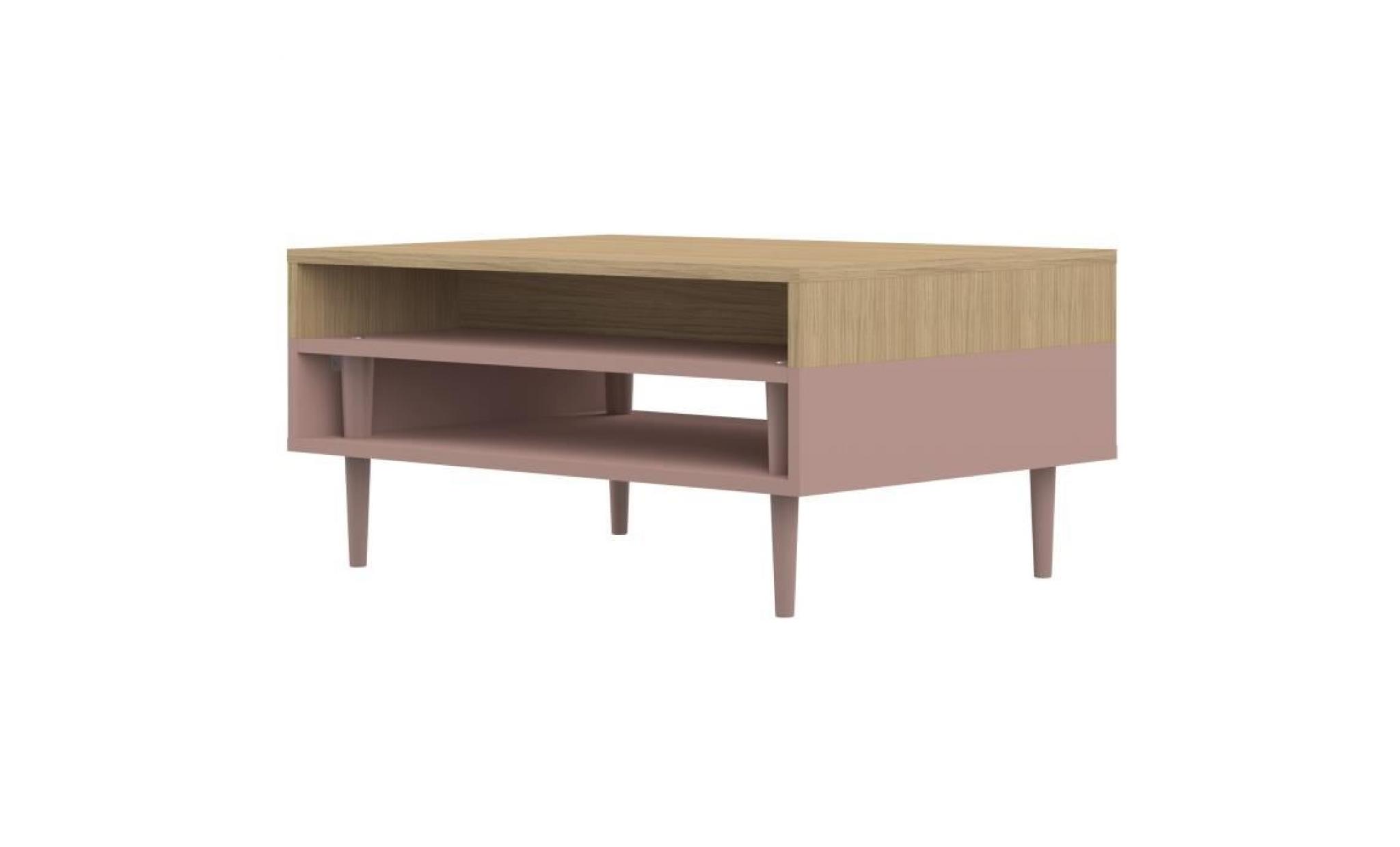 symbiosys table basse horizon style contemporain décor chêne   pieds fuseau rose poudré   l 80 x l 53 cm