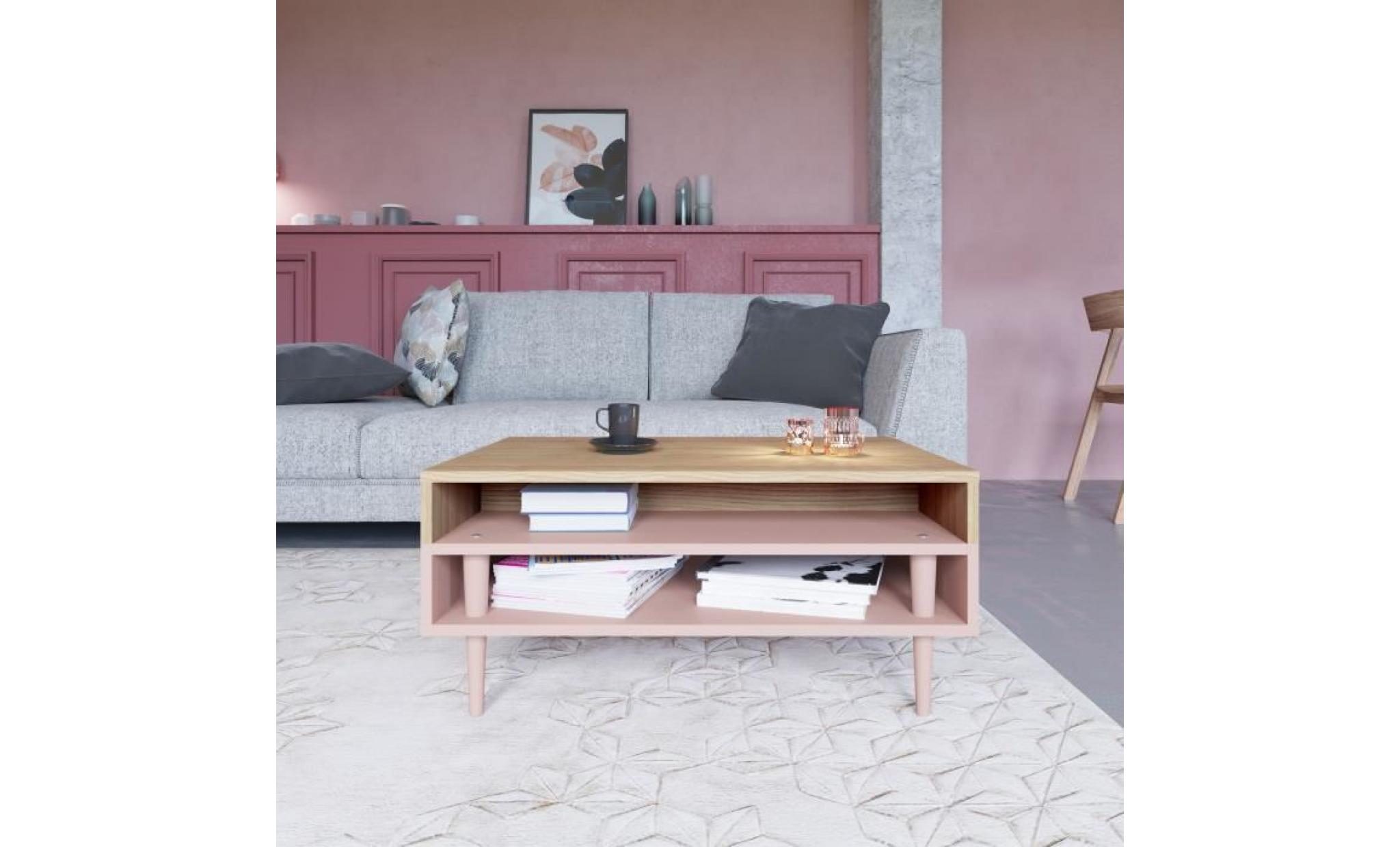 symbiosys table basse horizon style contemporain décor chêne   pieds fuseau rose poudré   l 80 x l 53 cm pas cher