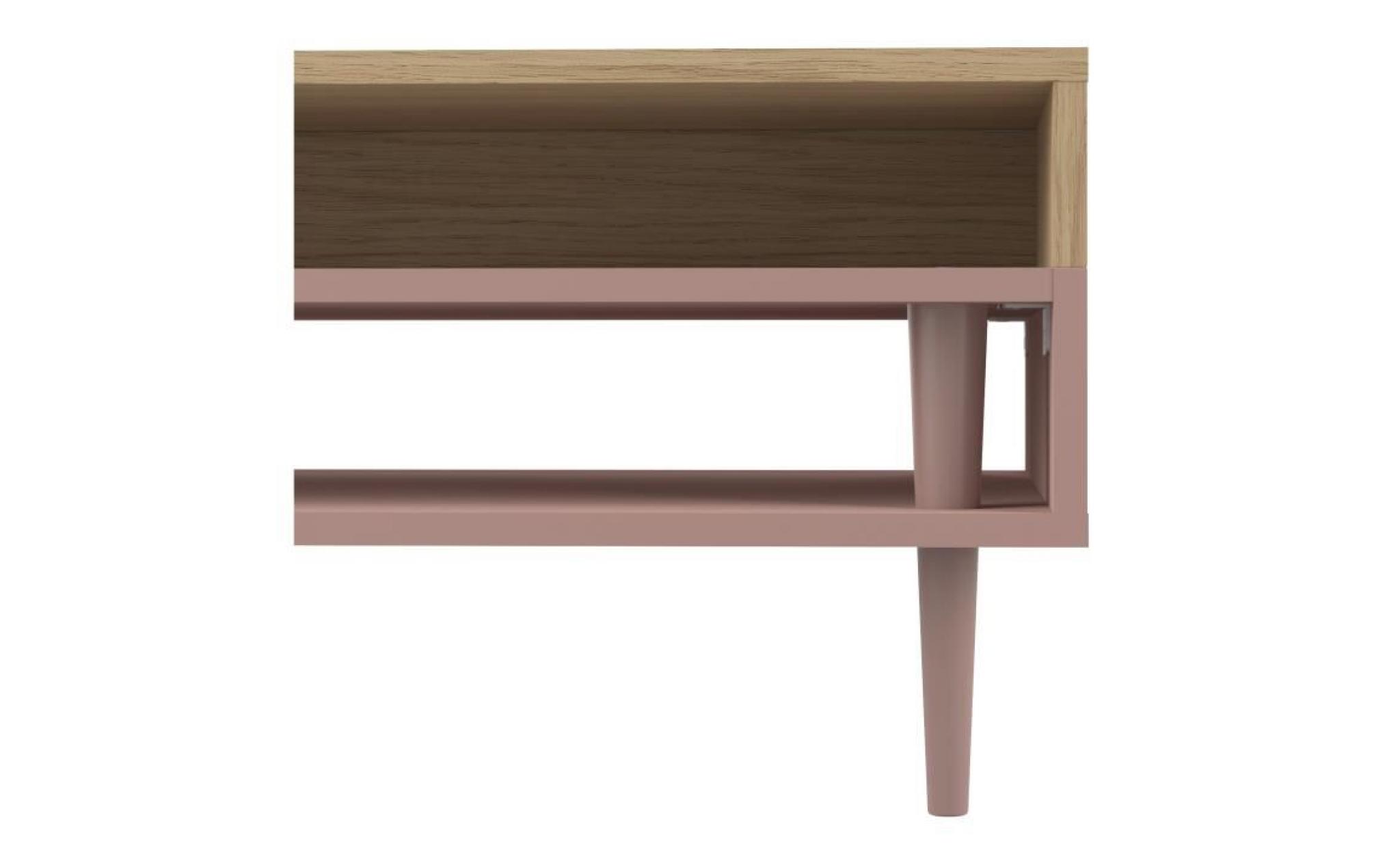 symbiosys table basse horizon style contemporain décor chêne   pieds fuseau rose poudré   l 80 x l 53 cm pas cher