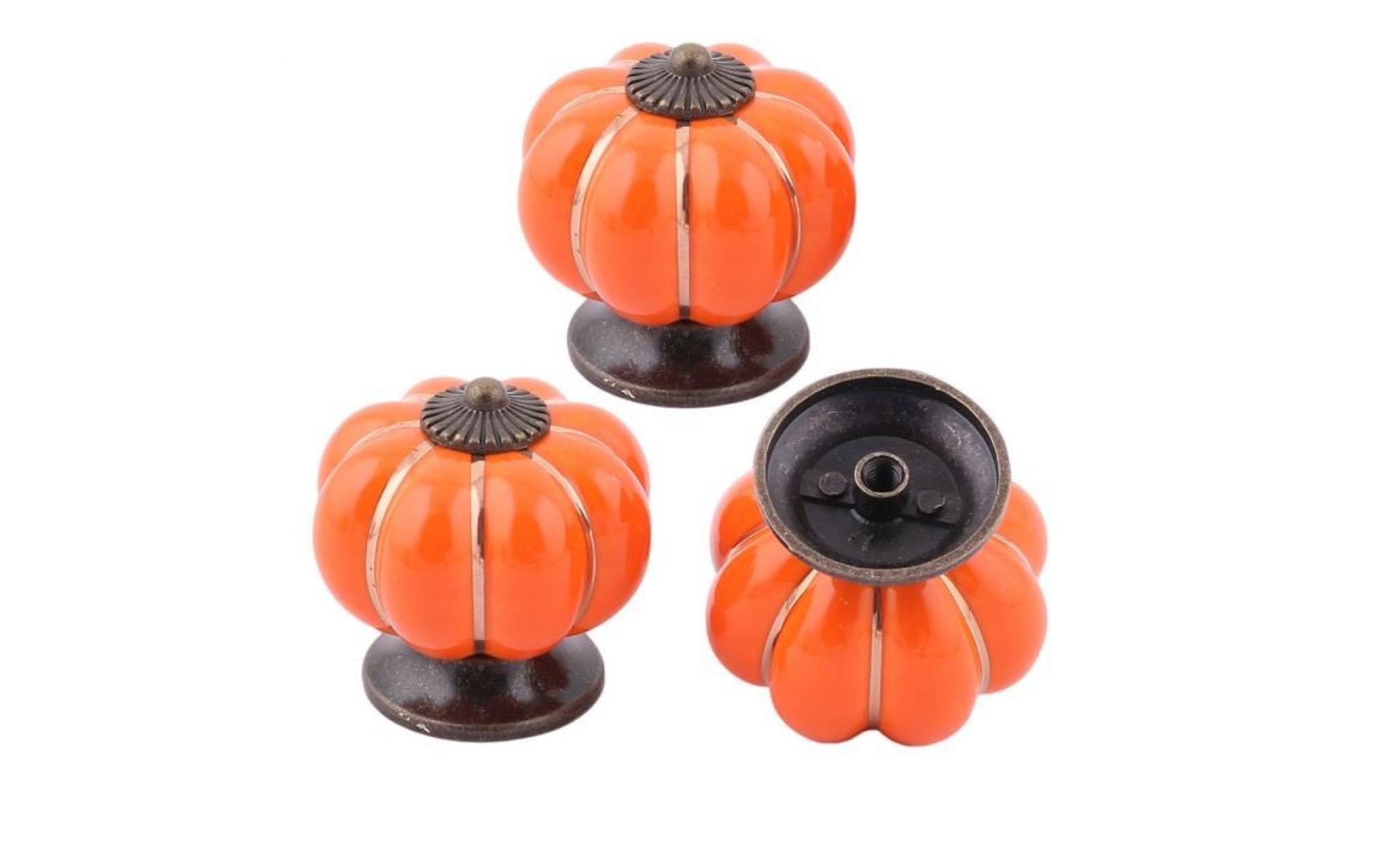 household ceramic pumpkin shaped furniture cupboard wardrobe pull knobs orange 3 pcs