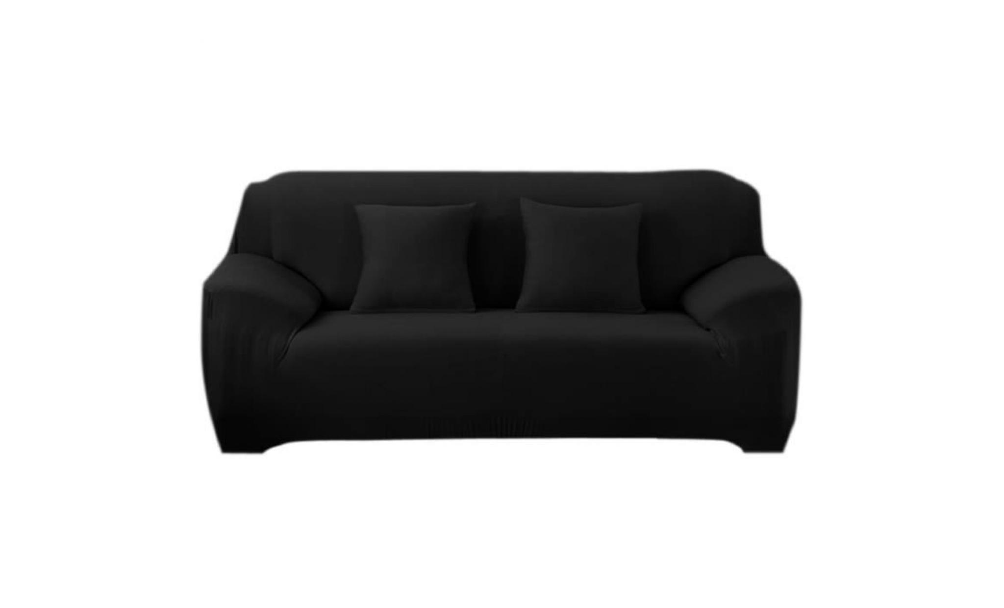 housse de canapé 3 places noir uni avec accoudoir extensible clic clac décoration du maison salon Élasthanne strenthy