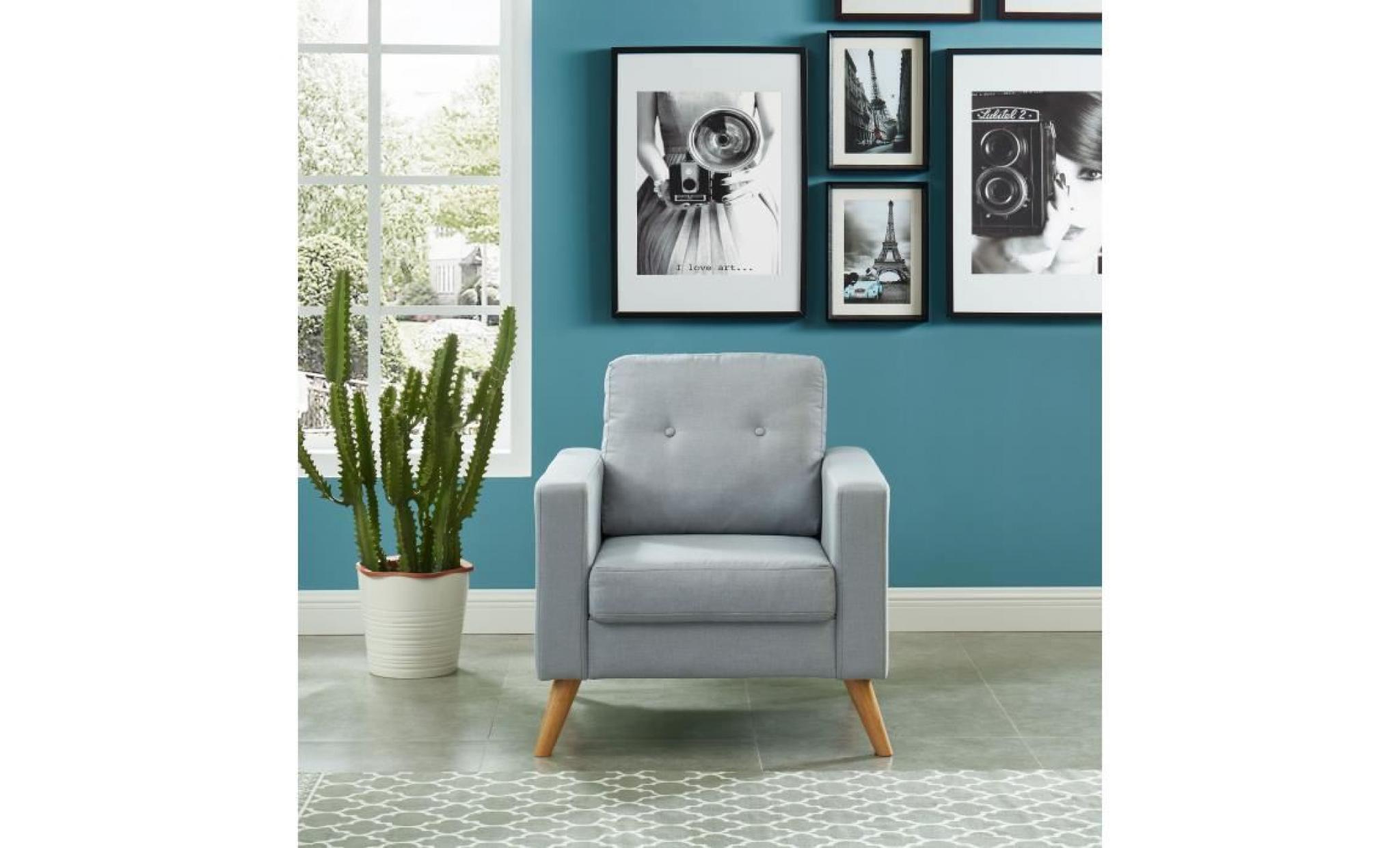 ibra fauteuil   tissu gris clair   scandinave   l 80 x p 83 cm pas cher