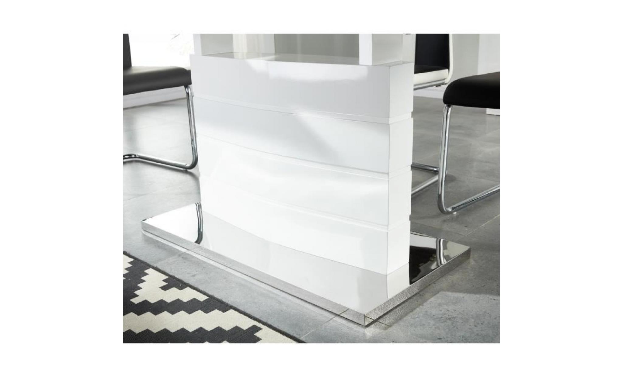 ice table à manger extensible de 8 à 10 personnes style contemporain laqué blanc brillant avec socle en acier   l 160 220 x l 80 cm pas cher