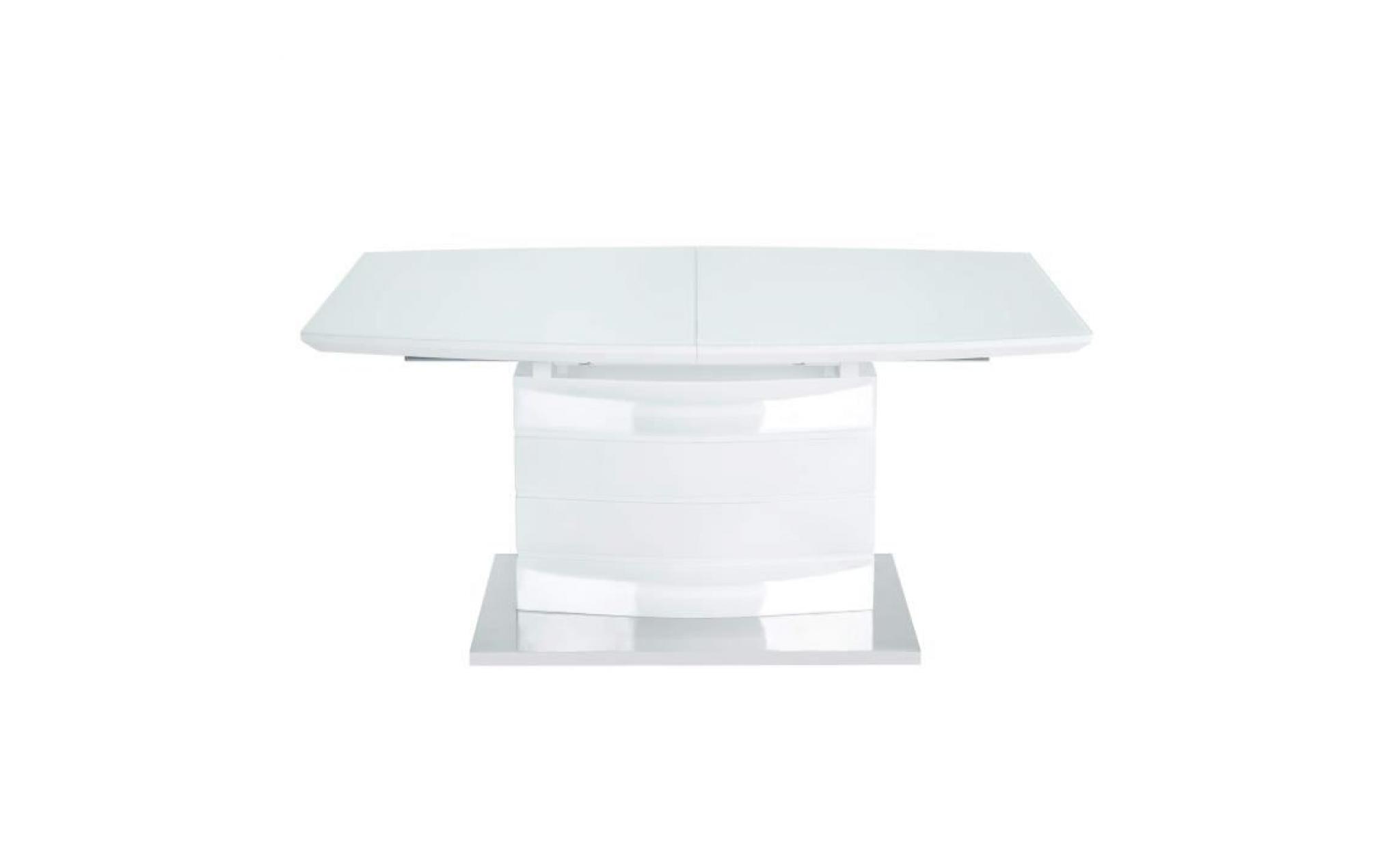 ice table à manger extensible de 8 à 10 personnes style contemporain laqué blanc brillant avec socle en acier   l 160 220 x l 80 cm pas cher