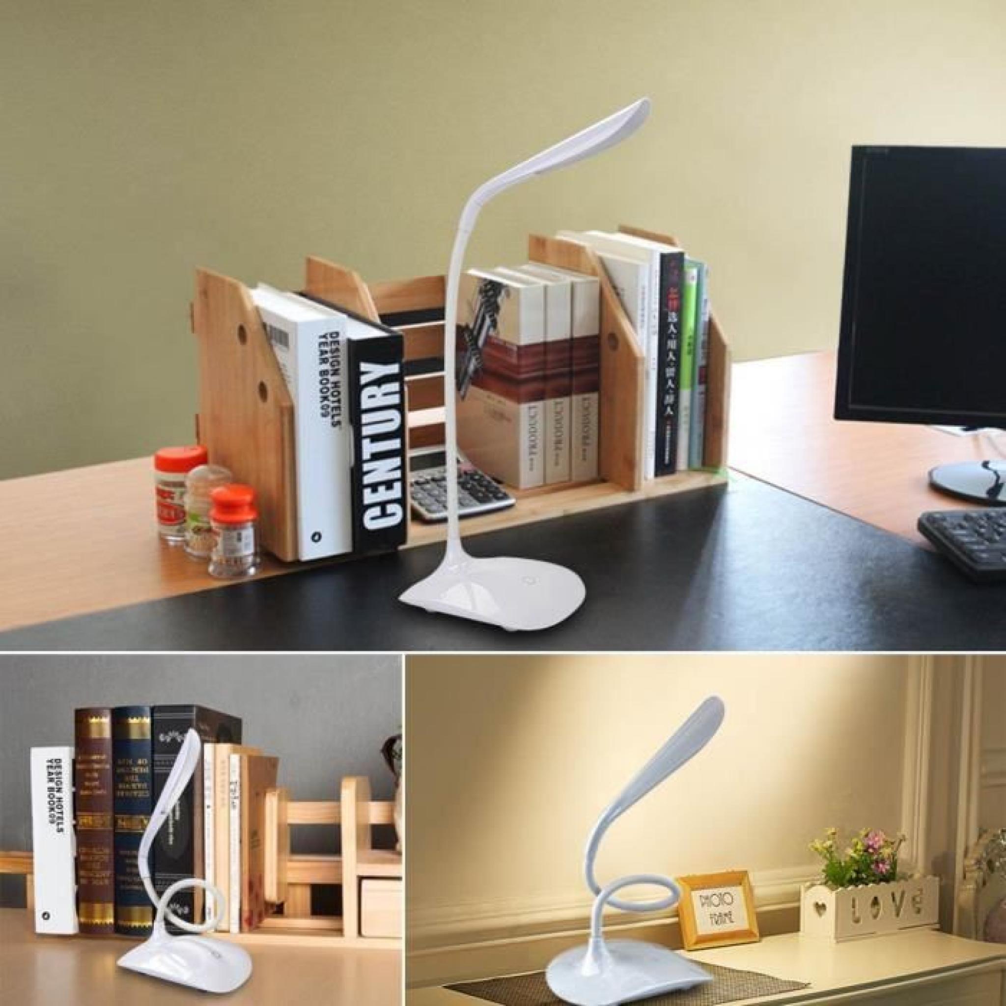 Idealeben Lampe de bureau LED de table de chevet de ordinateur bras flexible touche tactile port USB