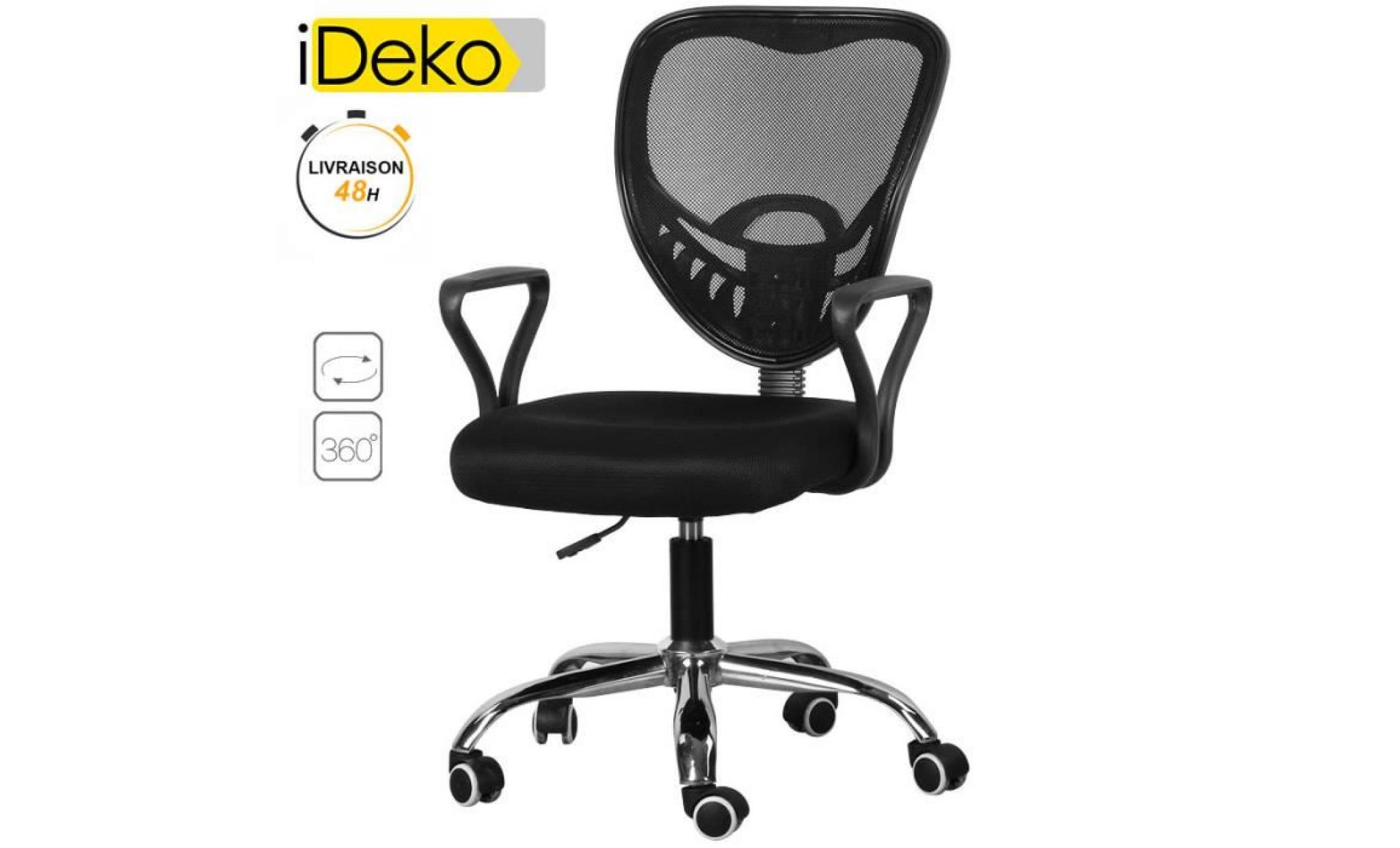 ideko® fauteuil de bureau chaise de bureau à 5 pieds rotation à 360 degré noir