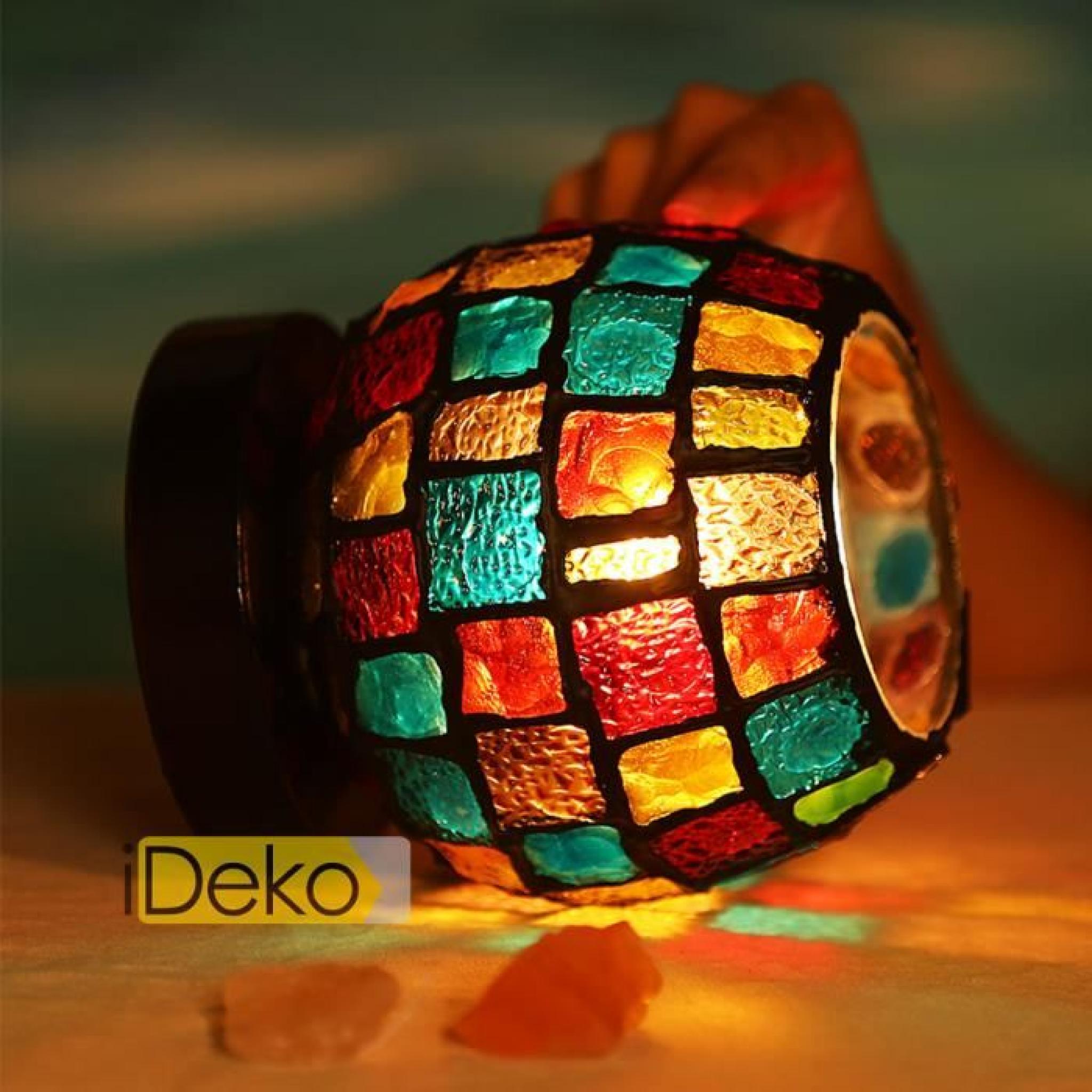 iDeko® Lampe à poser bureau table Art design manuel antique style vitrail verre coloré pas cher