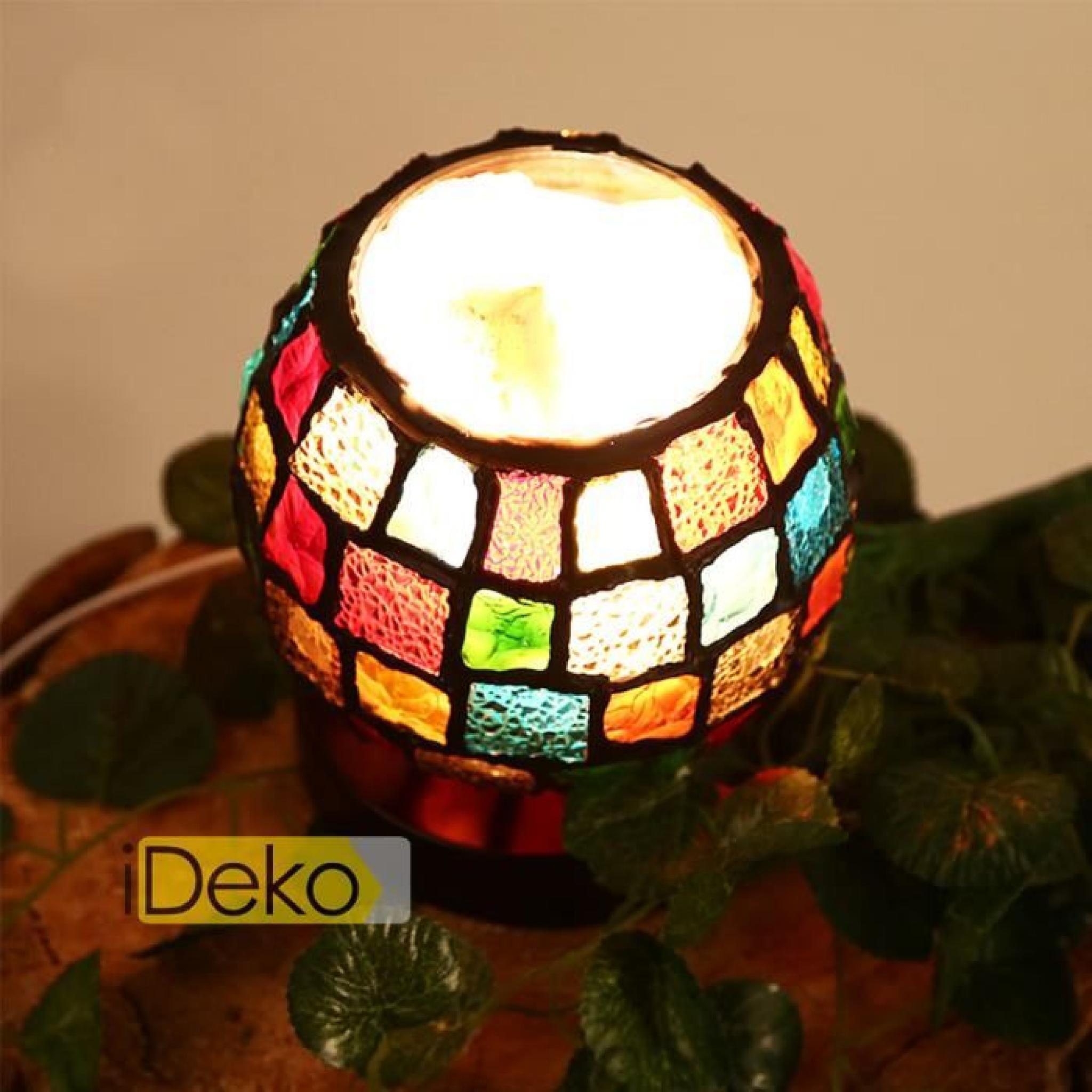 iDeko® Lampe à poser bureau table Art design manuel antique de vitrail verre Plexiglas style jardin de fleurs sakura  pas cher